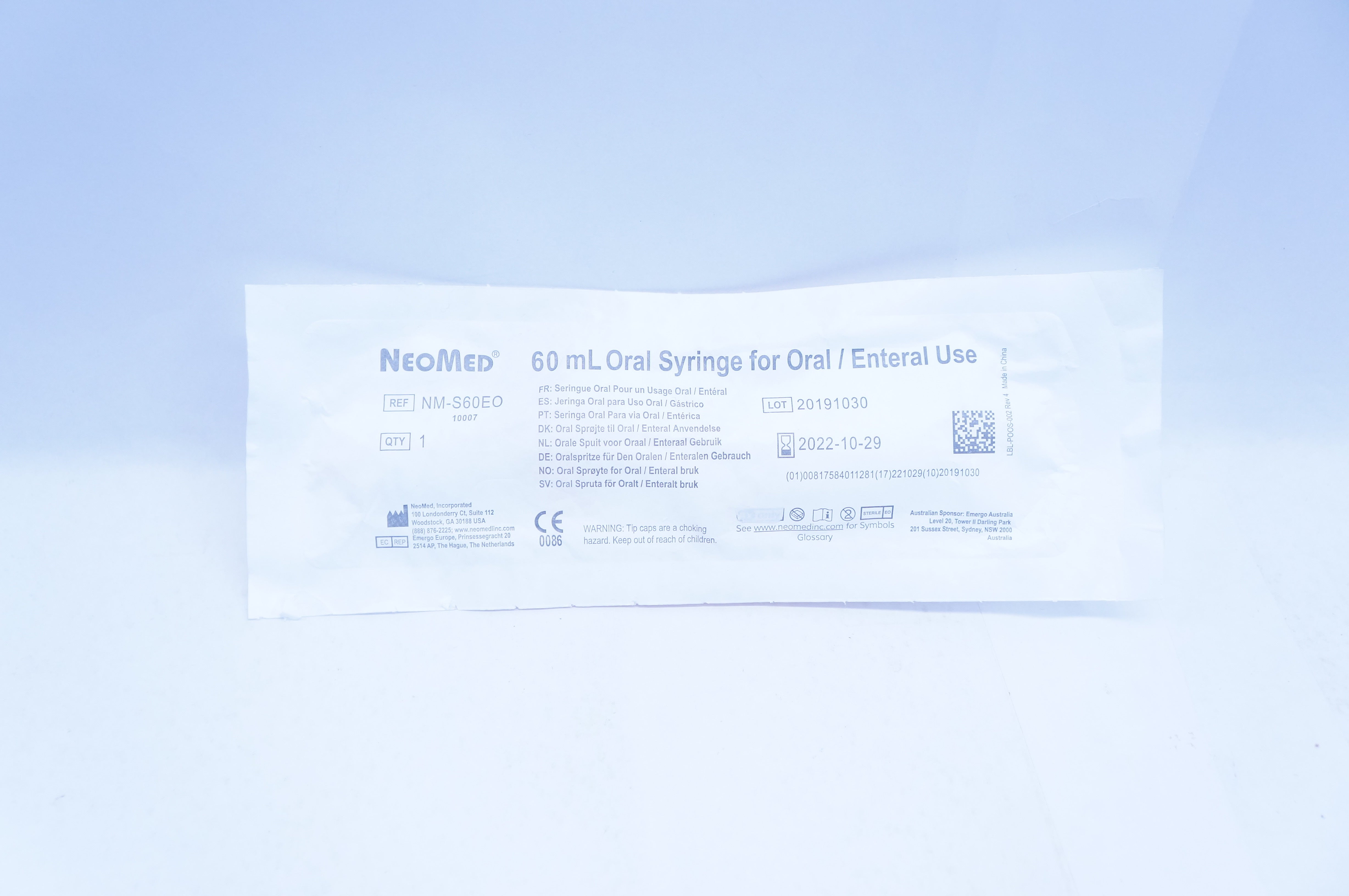 NeoMed NM-S60EO 60mL Oral Syringe fir Oral / Enteral