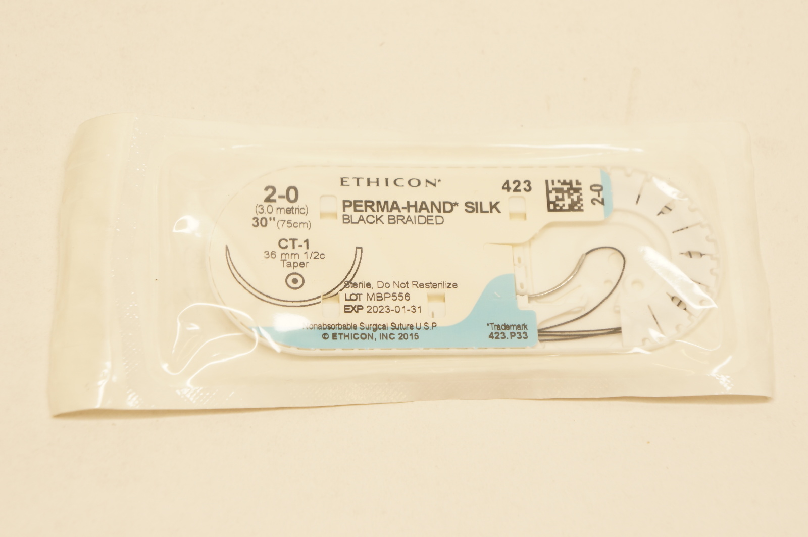 Ethicon 423 2-0 PERMA-HAND SILK, CT-1, 36mm 1/2c Taper, 30inch