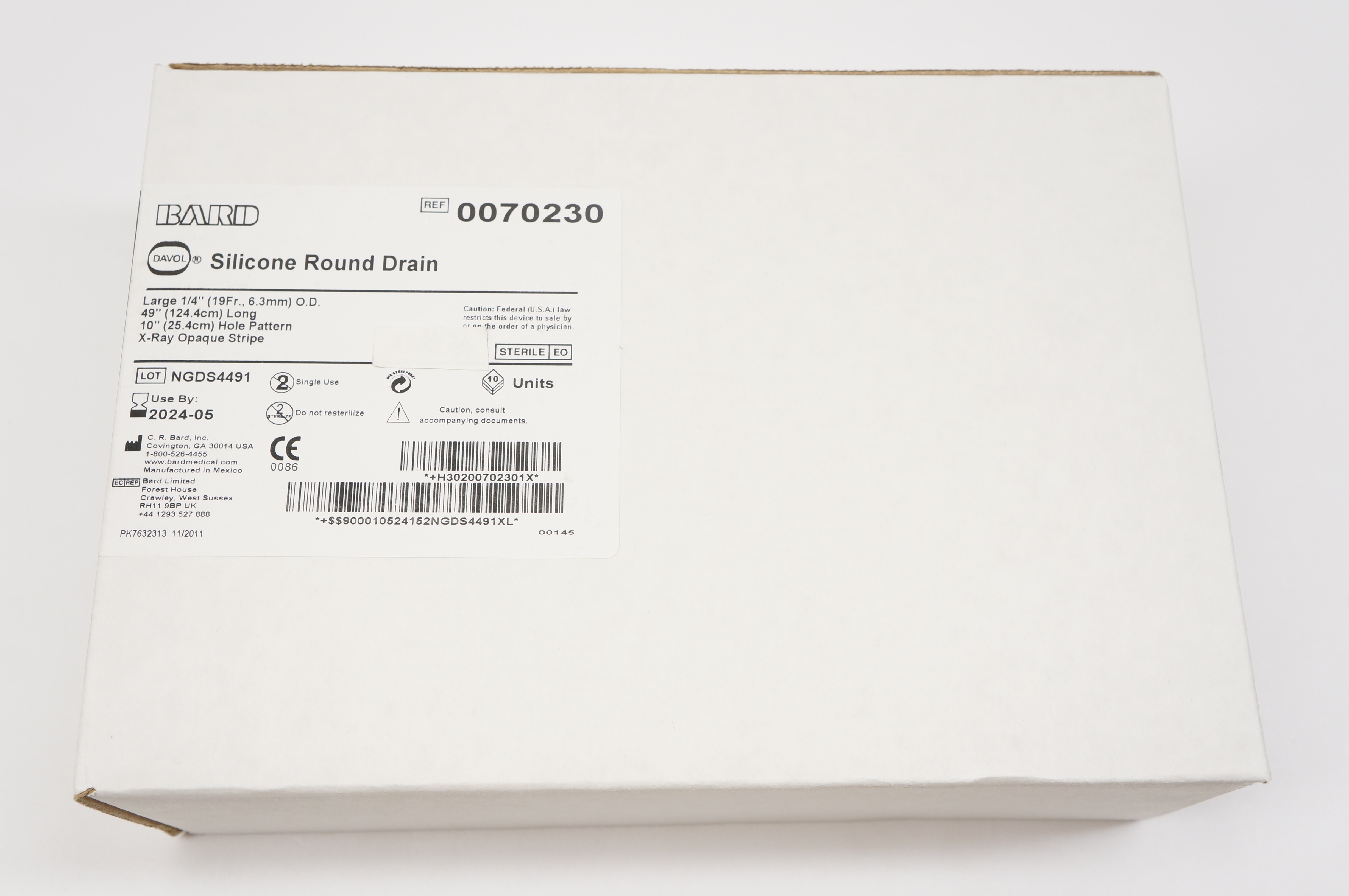 Bard 0070230 Silicone Round Drain Large 1/4inch - Box of 10