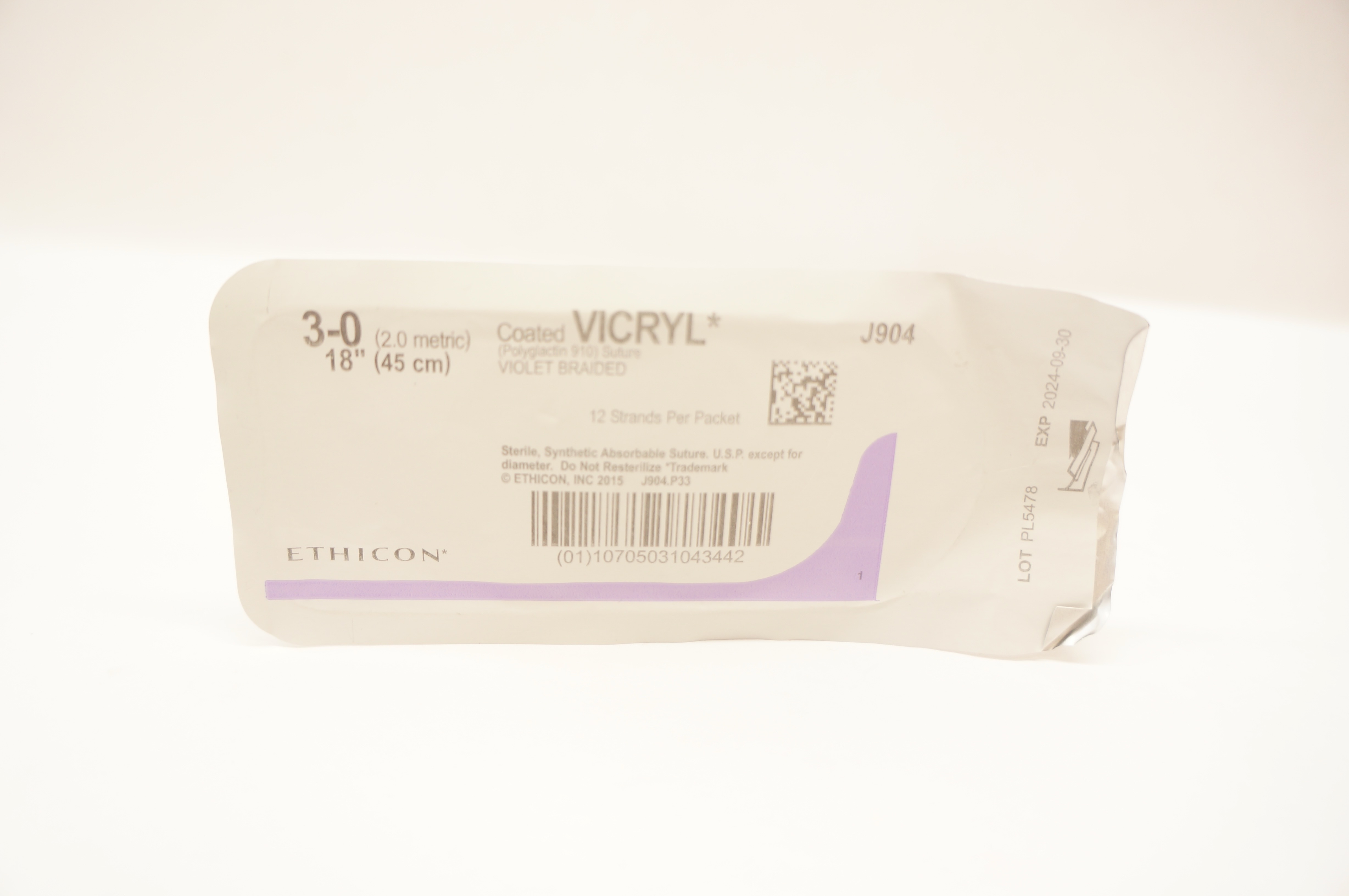 Ethicon J904 3-0 Coated VICRYL Violet Braided, 18inch