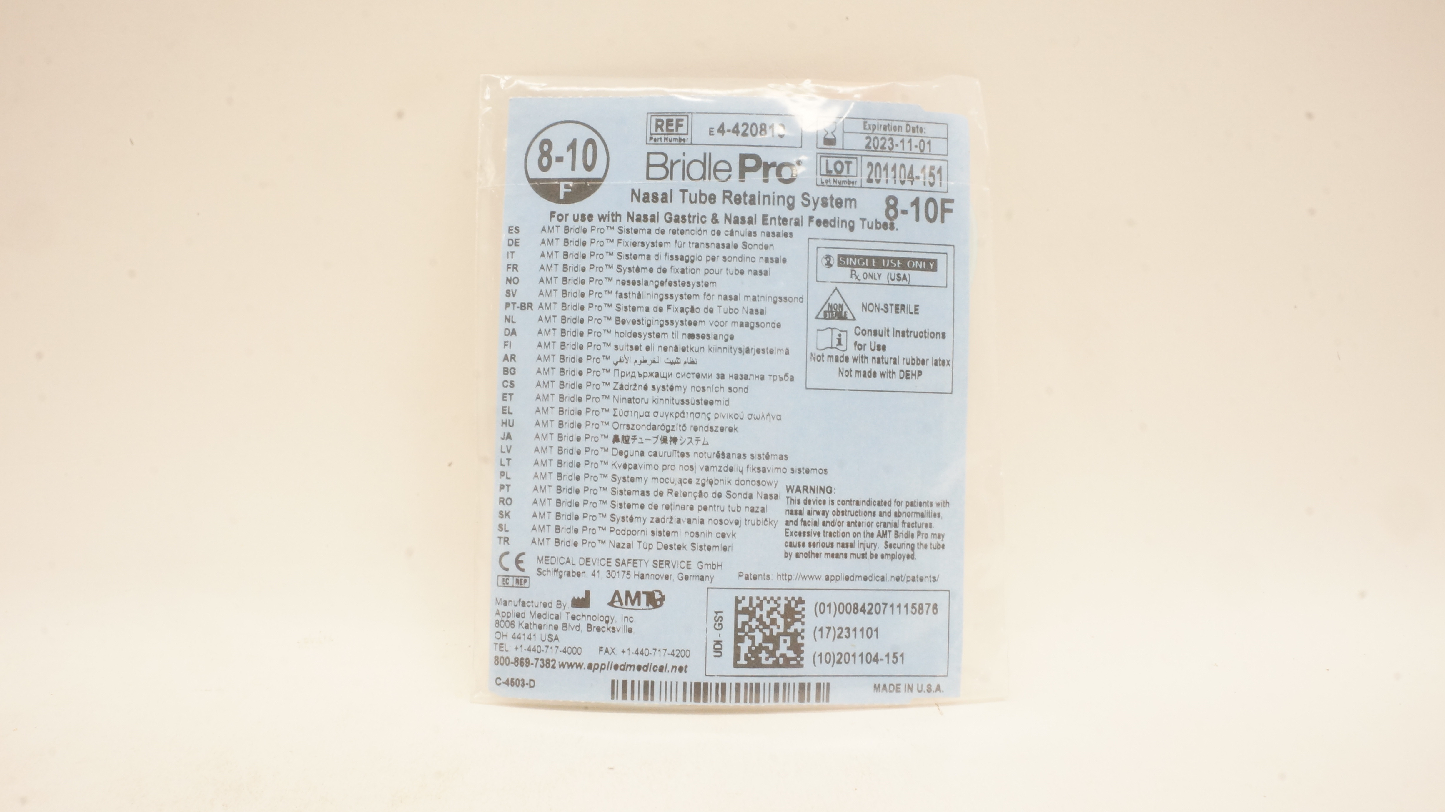 Applied Medical E4-420810 Bridle Pro Nasal Tube Retaining System 8-10F