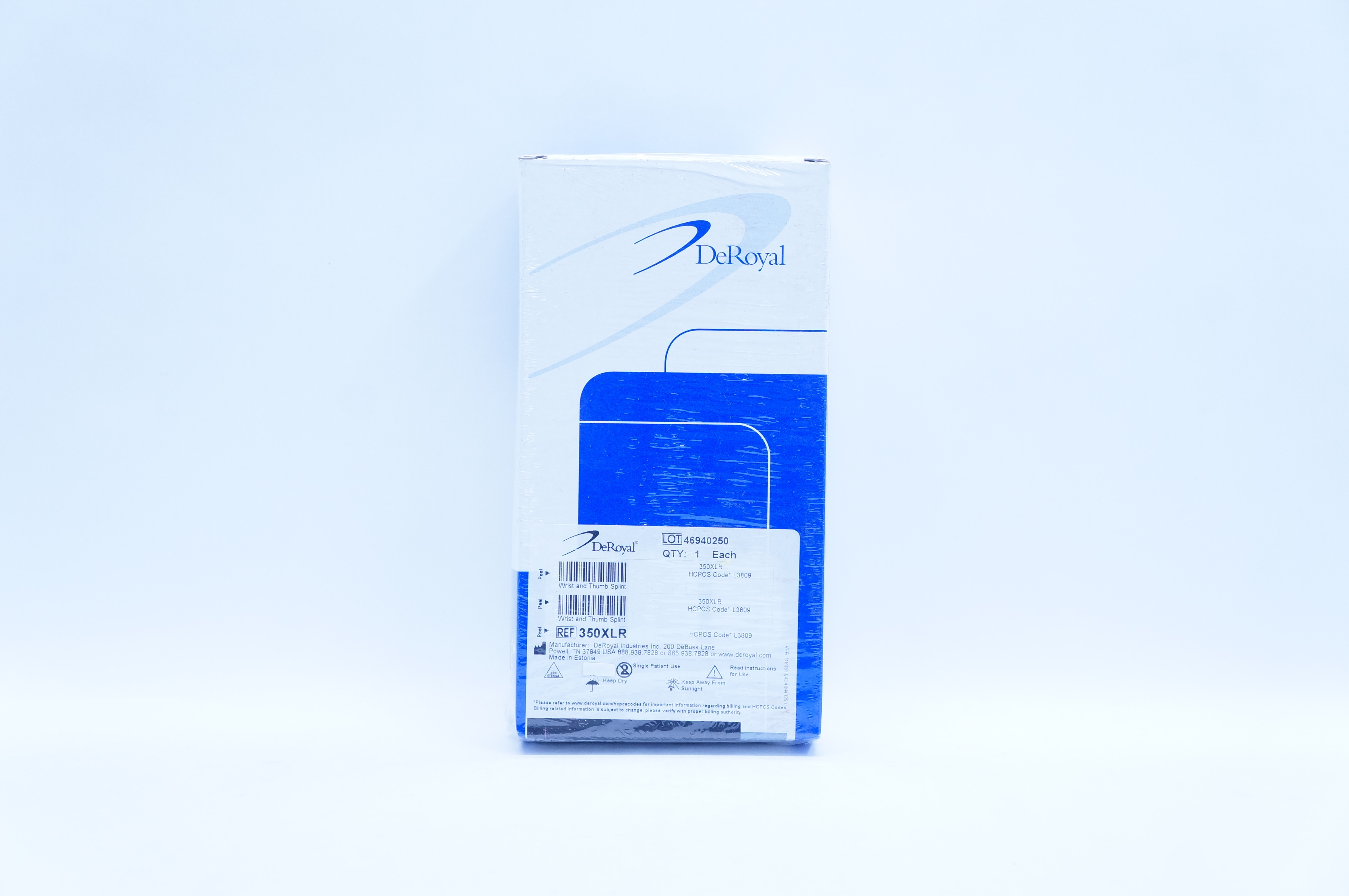 DeRoyal 350XLR Wrist and Thumb Splint Tritex X-Large 8inch, Right