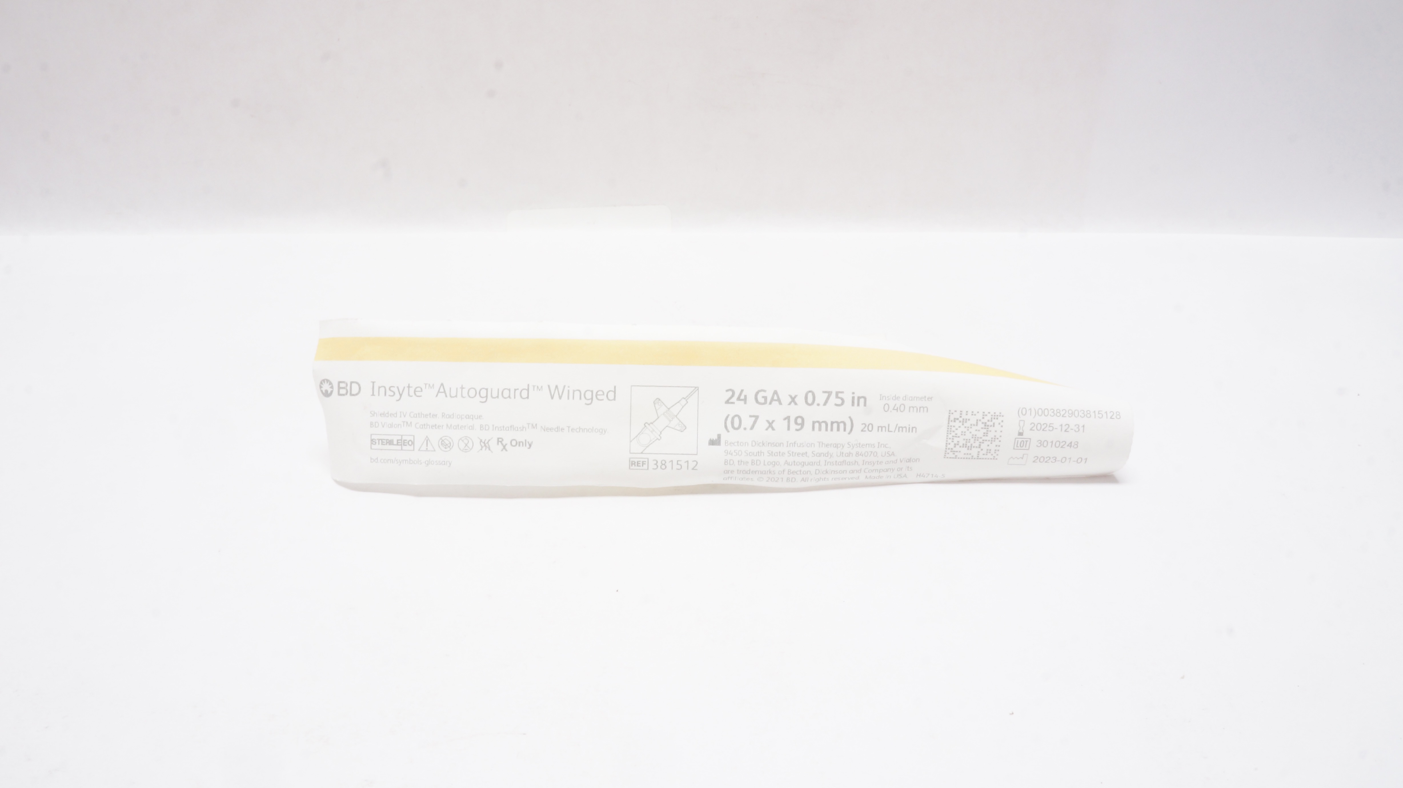 BD 381512 Insyte Winged Shielded IV Cath. 24GA x 0.75inch 20mL/min