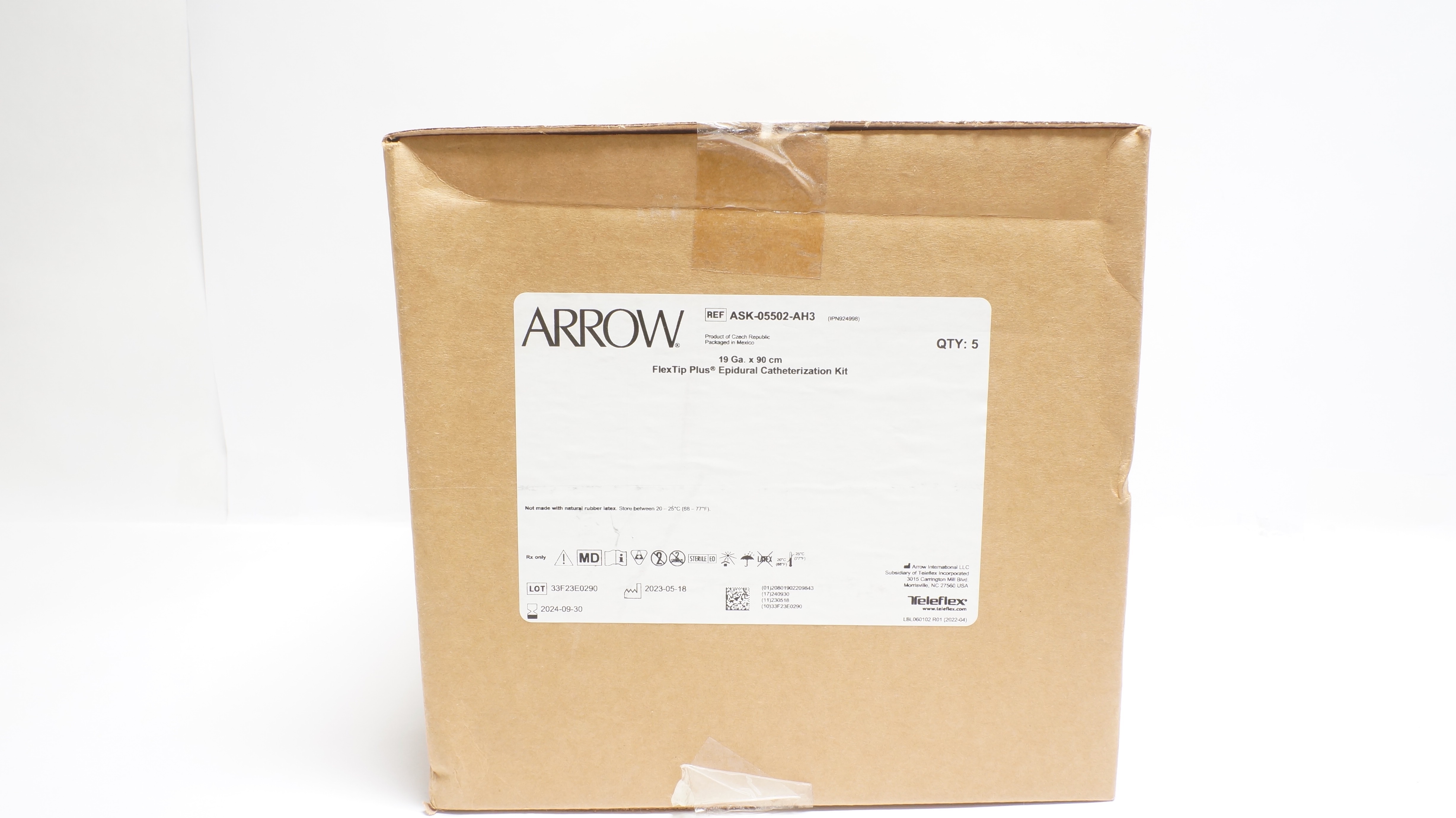 Arrow ASK-05502-AH3  FlexTip Plus Epidural Catheterization Kit 19Ga (x)-Box of 5