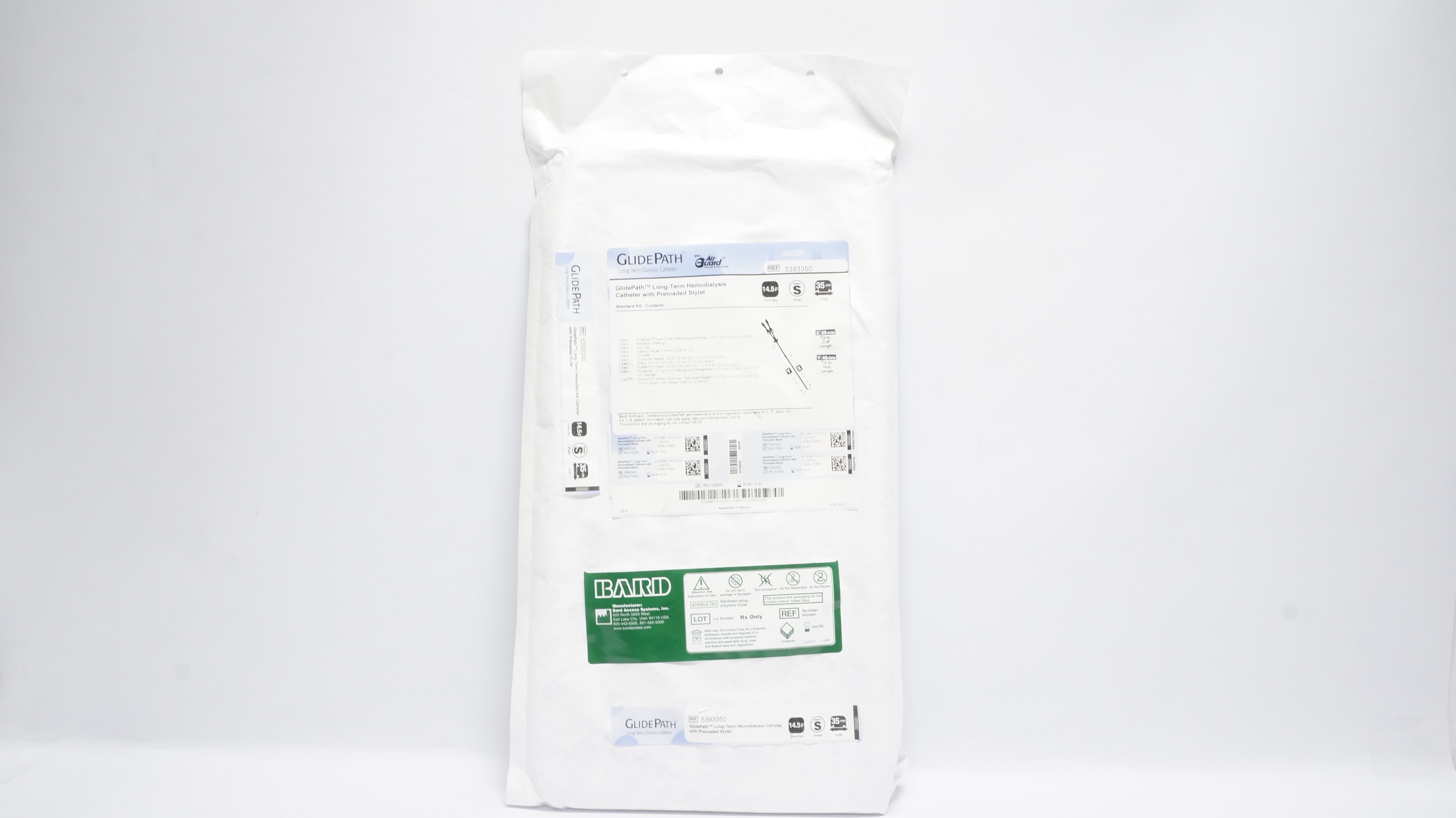 Bard 5393350 GlidePath AirGuard Long-Term Hemodialysis Cath. 14.5F x 35cm