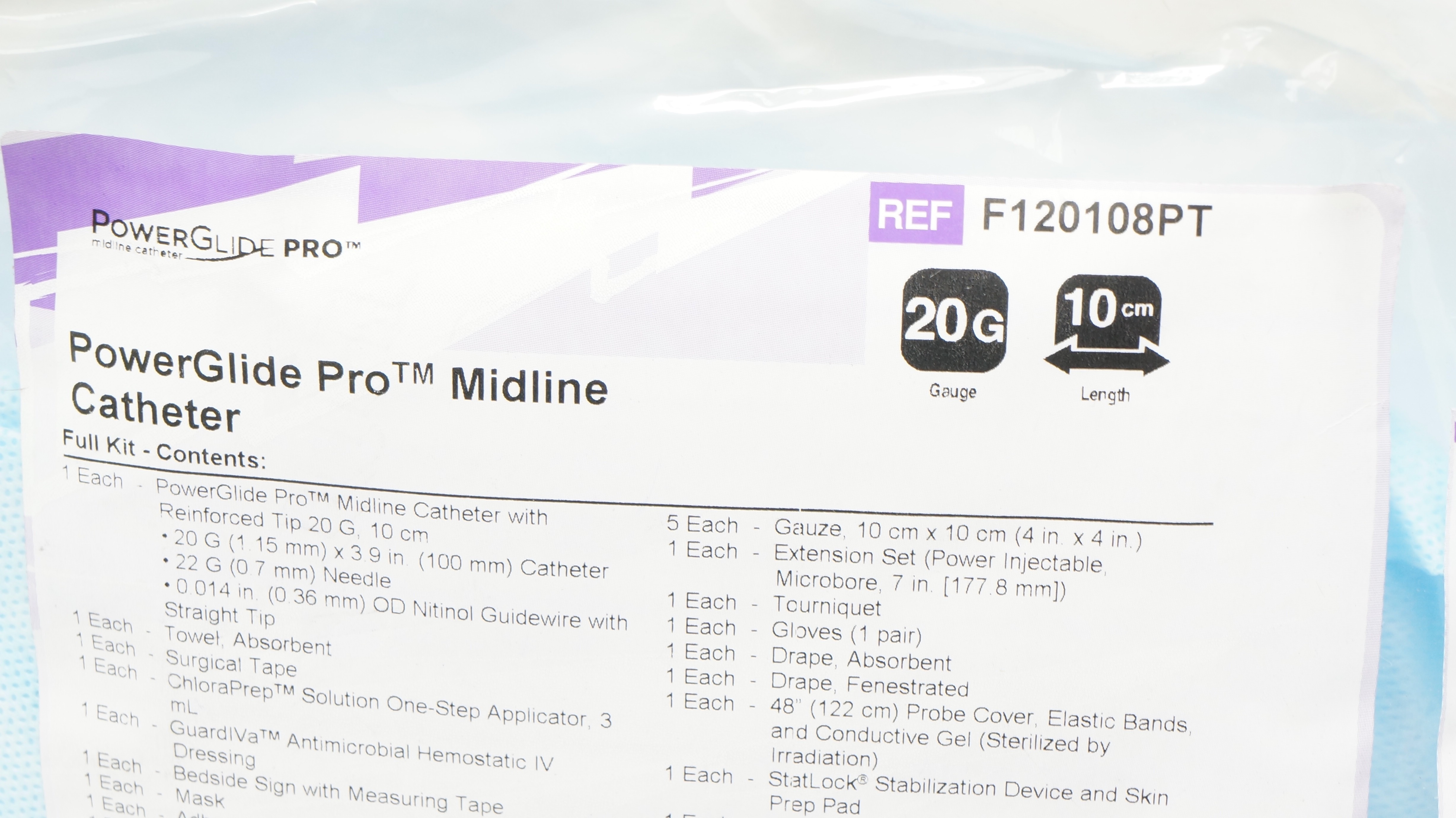 Bard F120108PT PowerGlide Pro Midline Cath. 20G x 10cm (x)