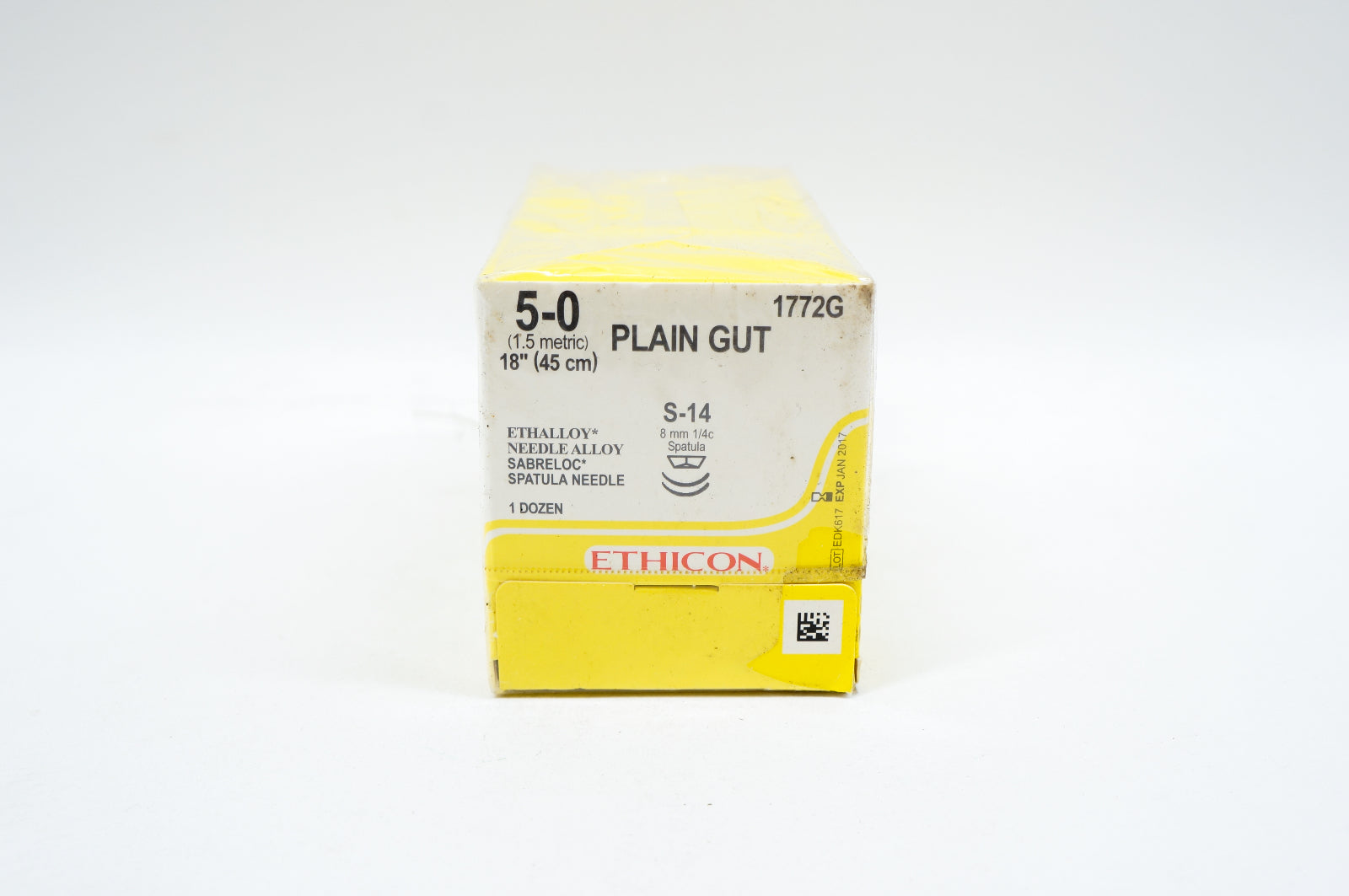 Ethicon 1772G 5-0 PLAIN GUT, S-14, 8mm 1/4c Spatula, 18inch (x) - Box of 12