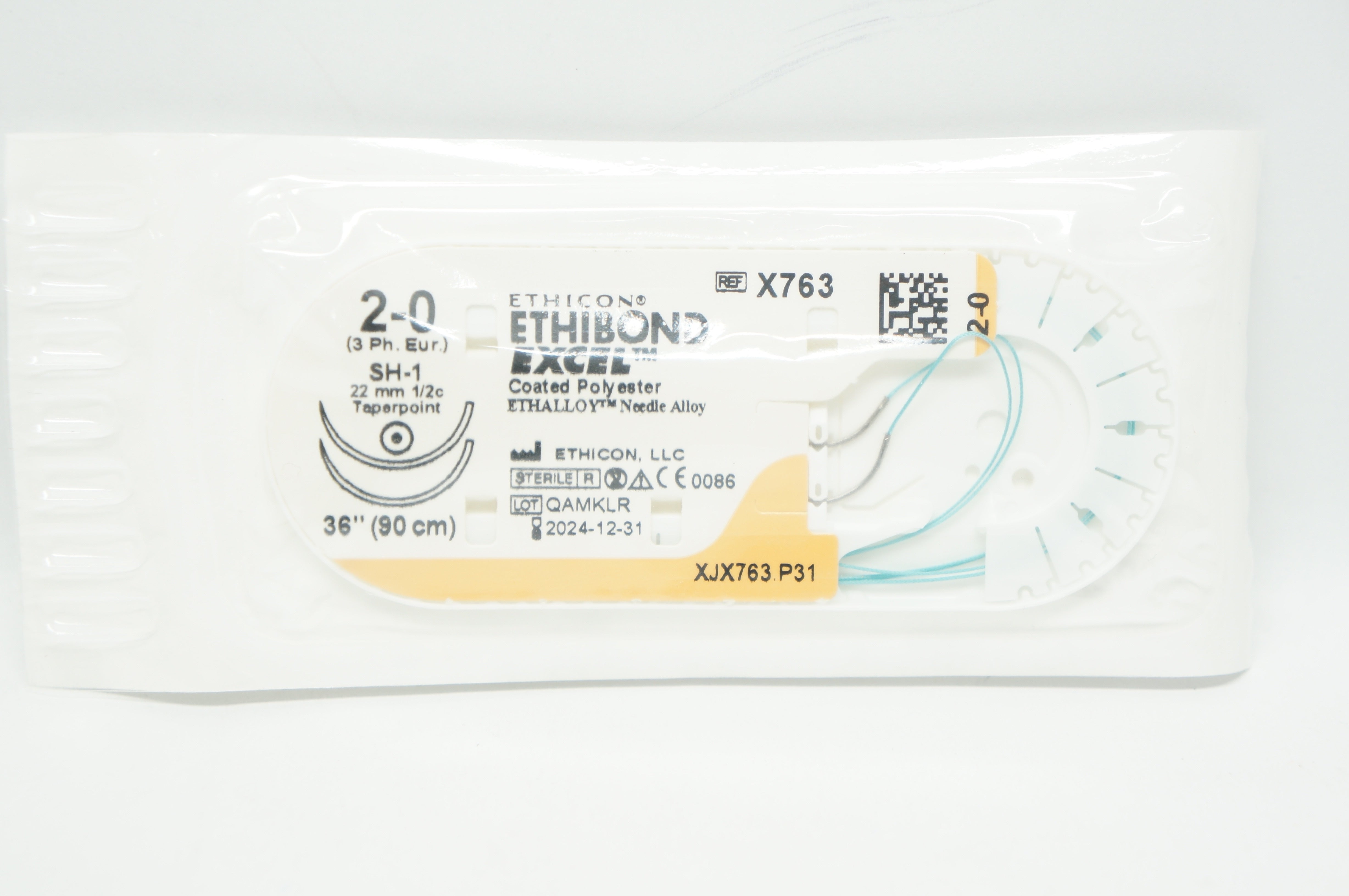 Ethicon X763 2-0 ETHIBOND EXCEL, SH-1 22mm 1/2c Taperpoint, 36inch