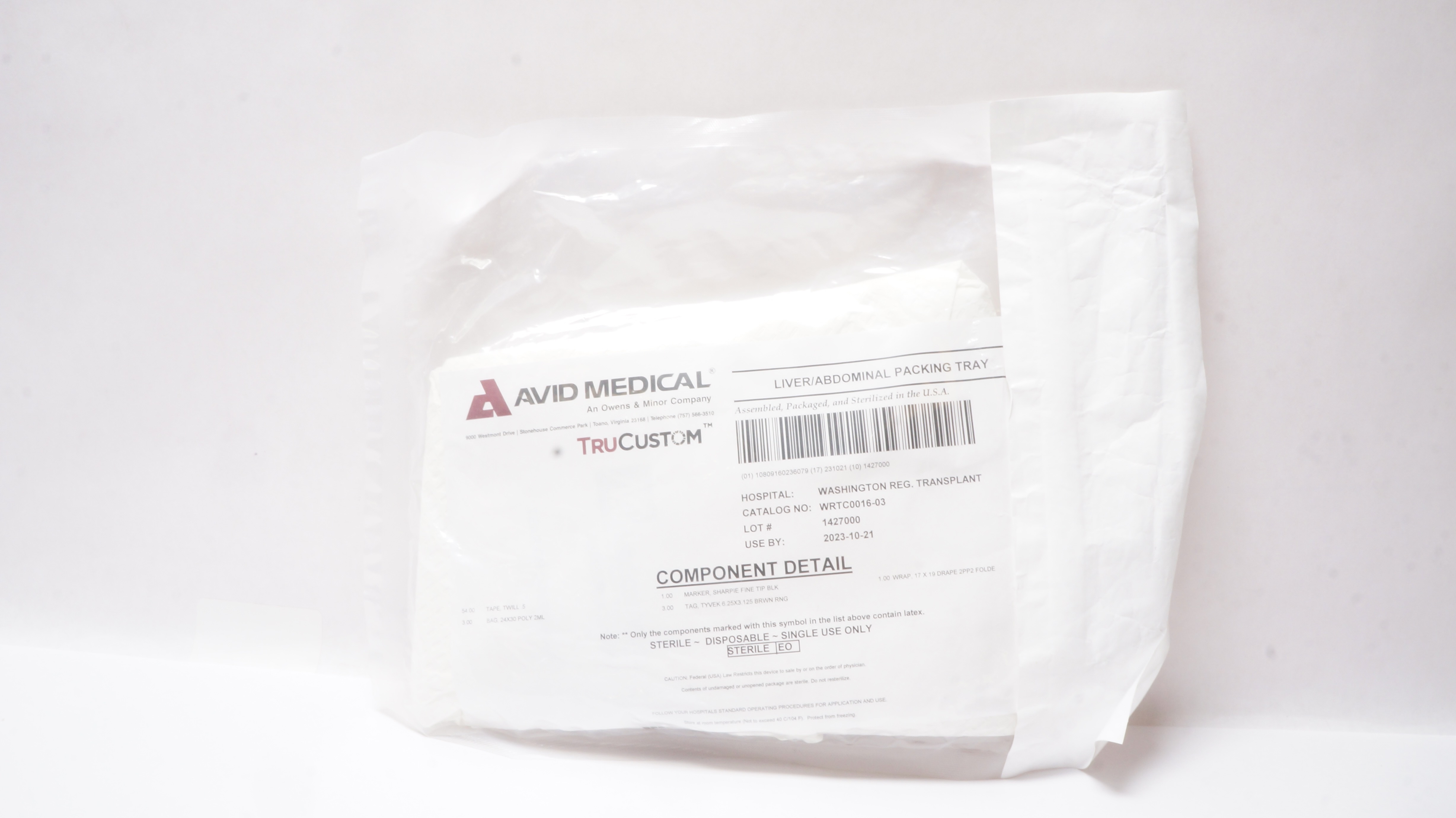 AVID Medical WRTC0016-03 Liver/Abdominal Packing Tray