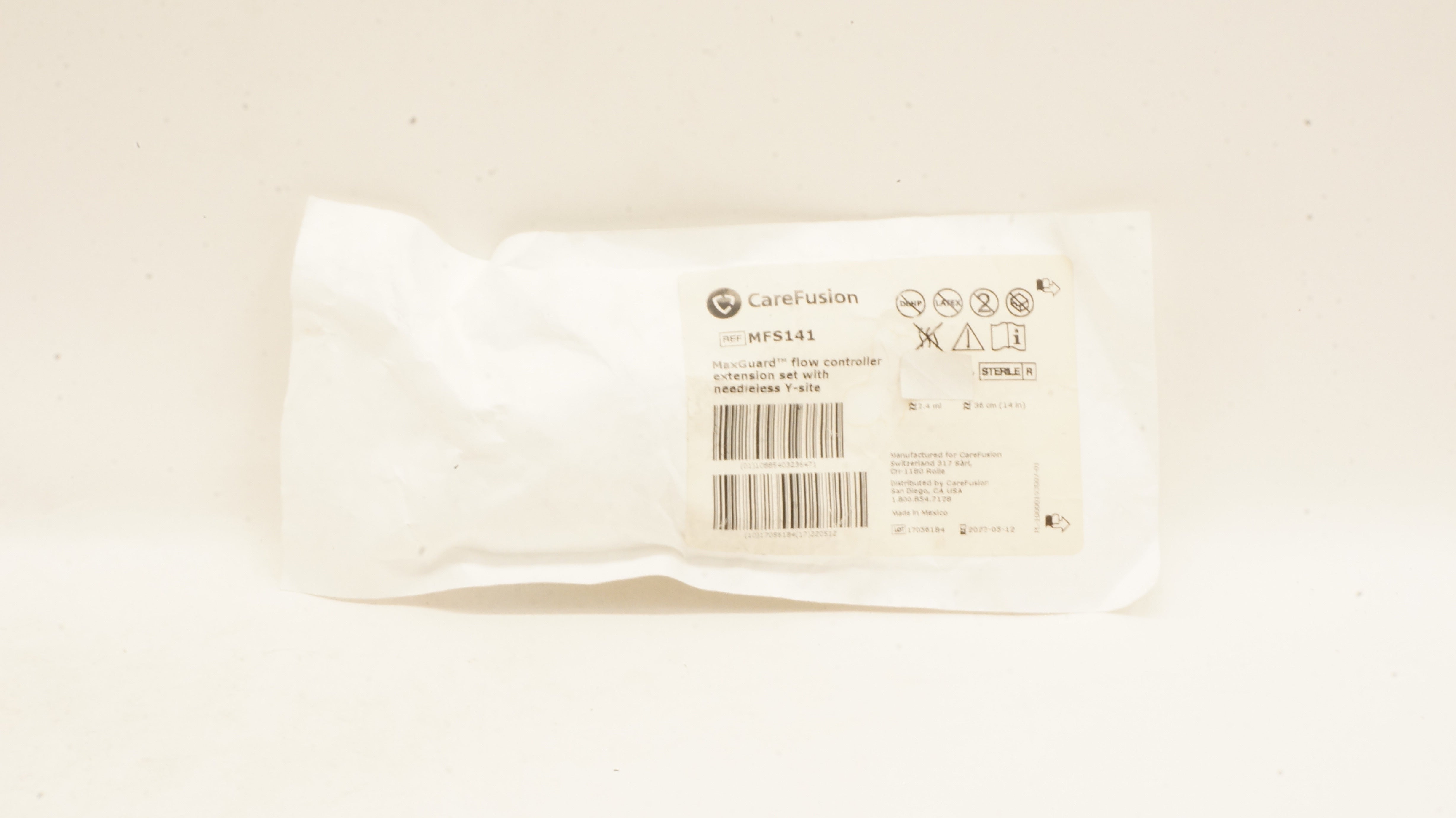 CareFusion MFS141 MaxGuard Flow Controller Extension Set with Ndleless Y-Site