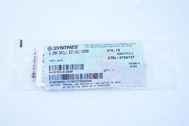 Synthes 310.19 5.0mm Three-Fluted Drill Bit QC/330mm/100mm Calib