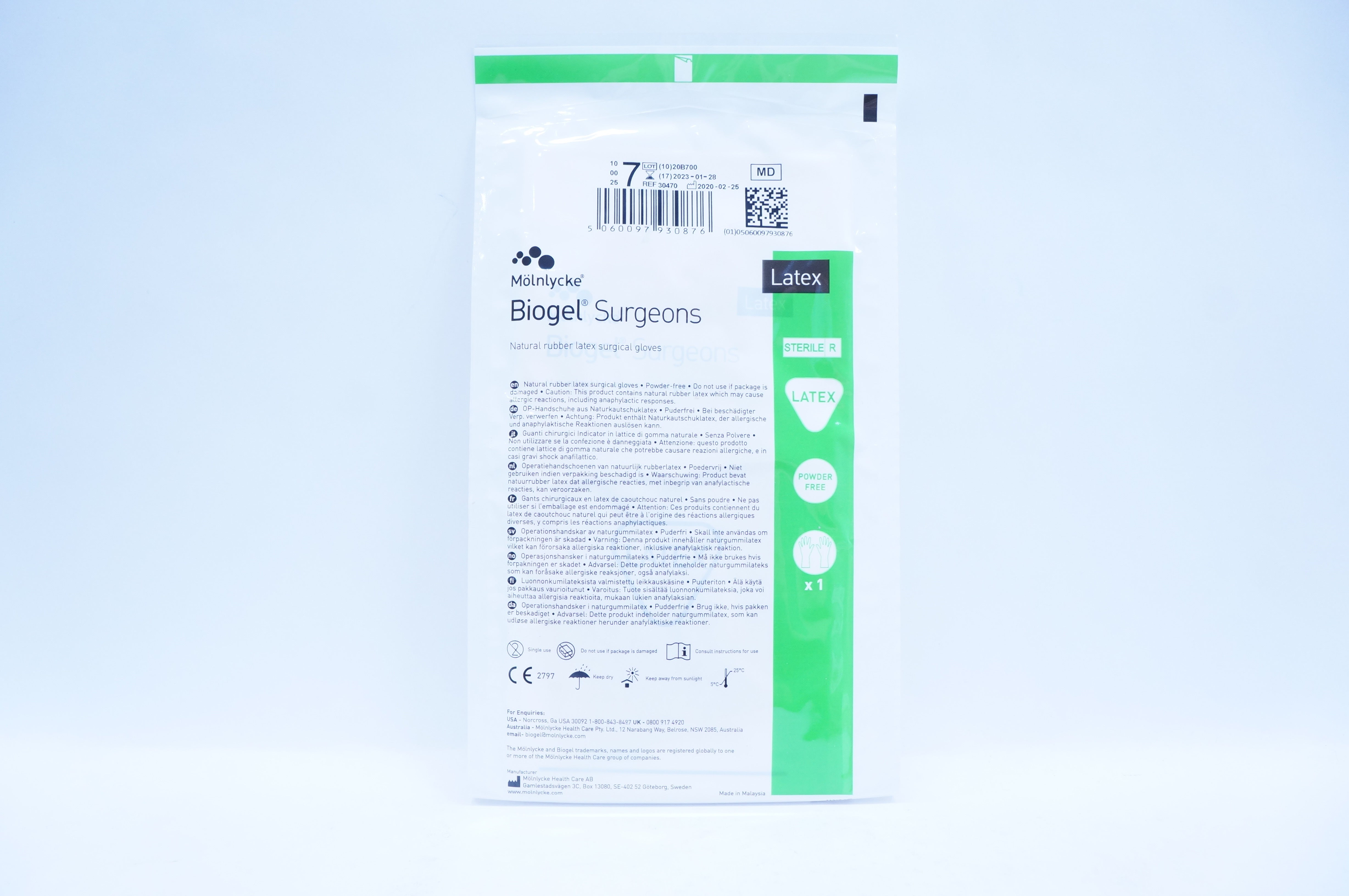 Molnlycke Health Care 30470 Latex Biogel Surgical Gloves Size 7