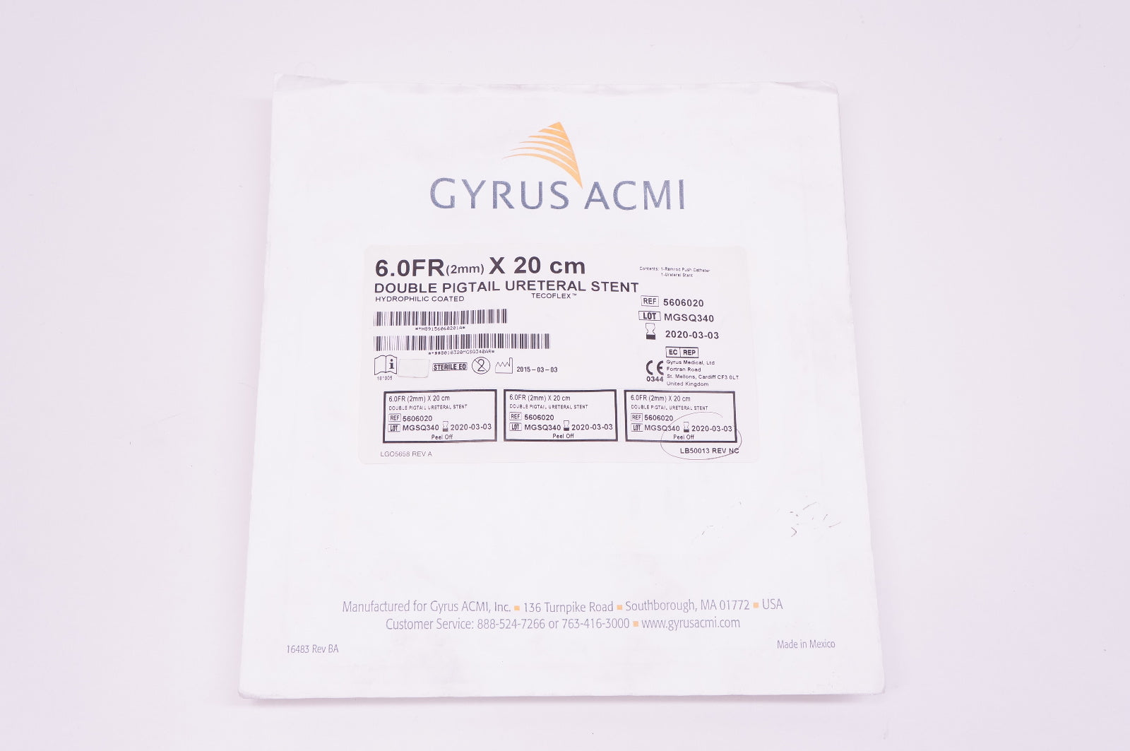 Gyrus ACMI 5606020 Double Pigtail Ureteral Stnt 6Fr. x 20cm (x)