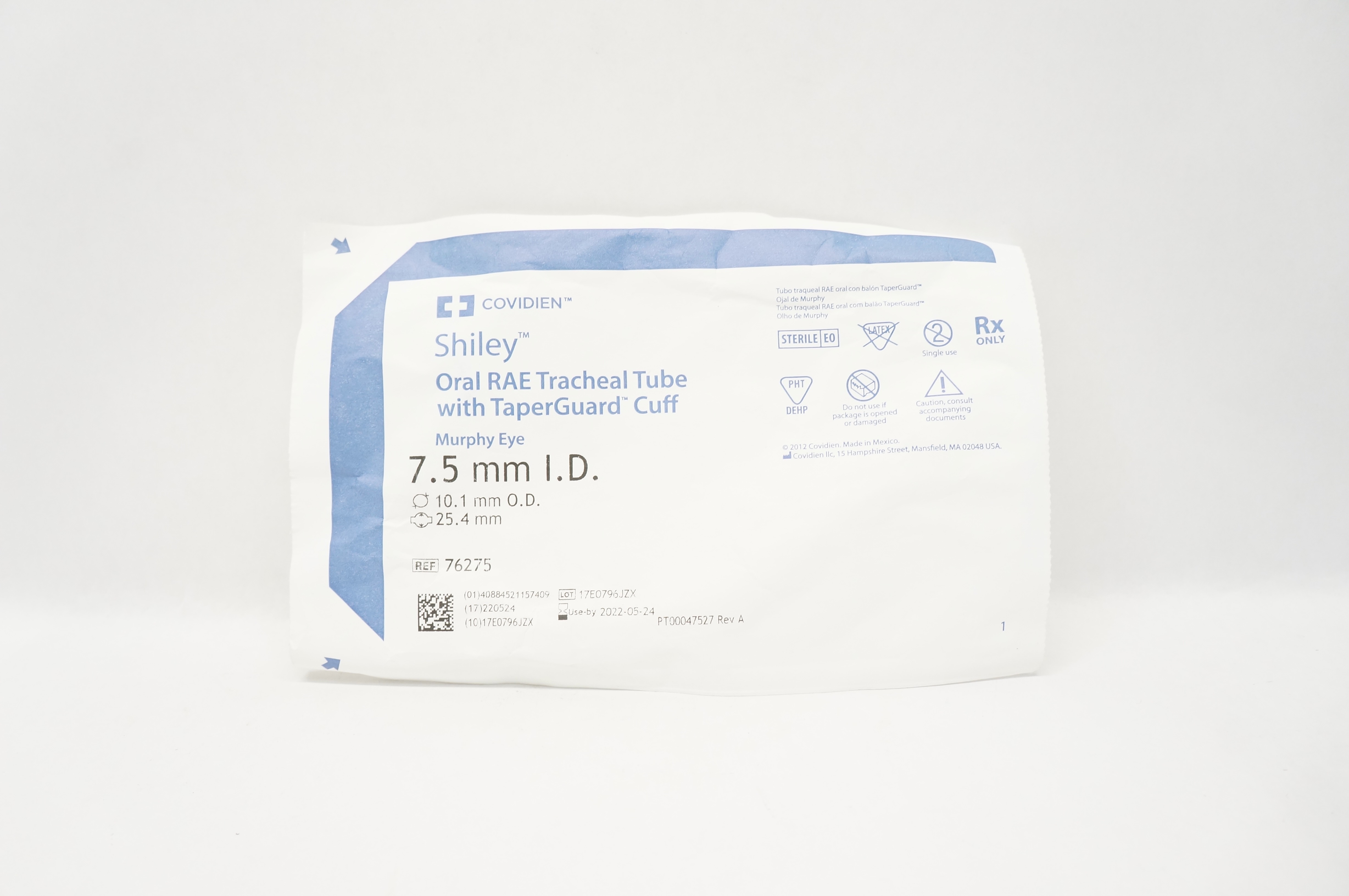 Covidien 76275 Shiley Oral RAE Tracheal Tube 7.5mm ID, 10.1mm OD