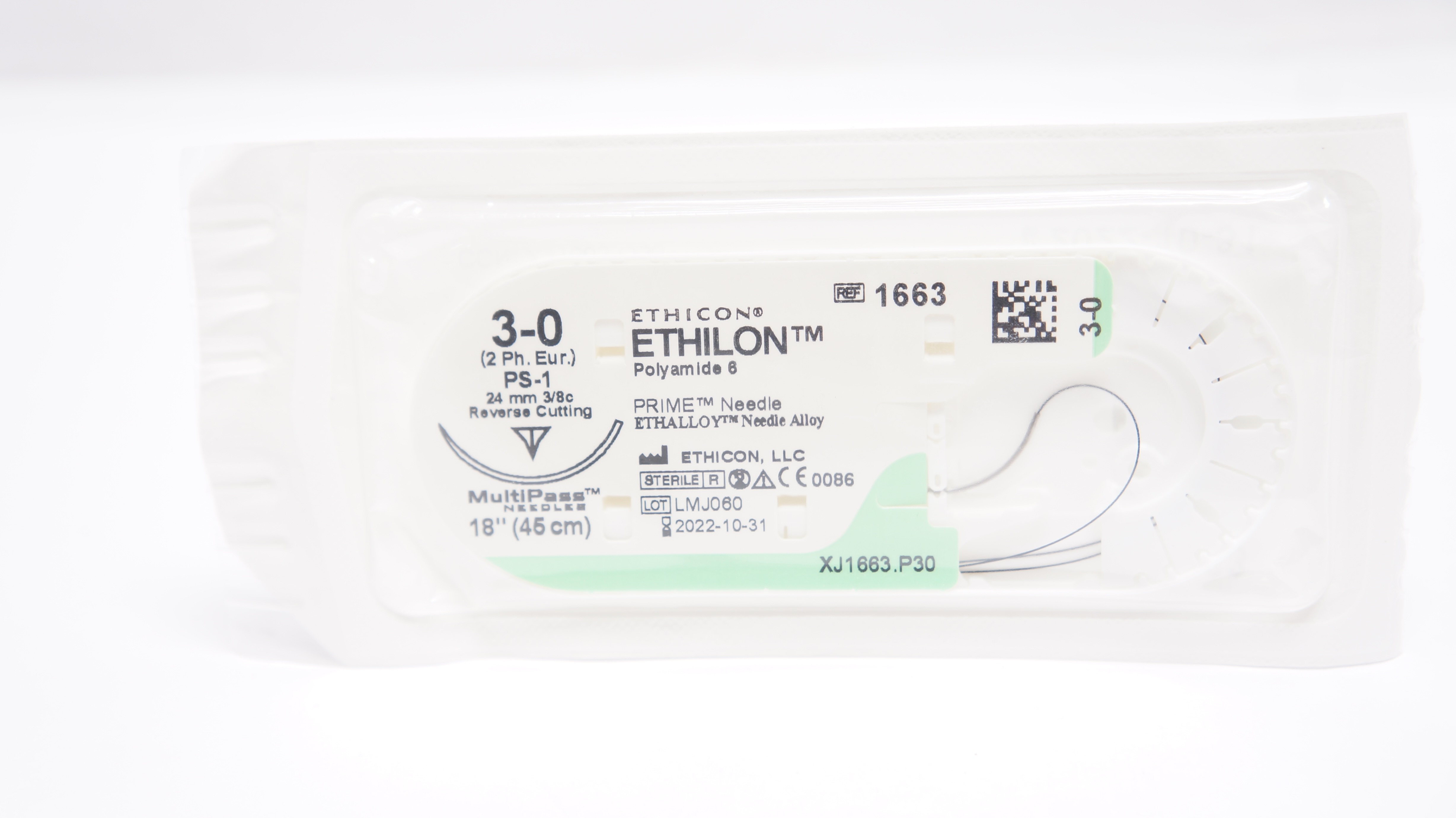 Ethicon 1663 3-0 Ethilon, PS-1, 24mm 3/8c Reverse Cutting, 18inch (x)