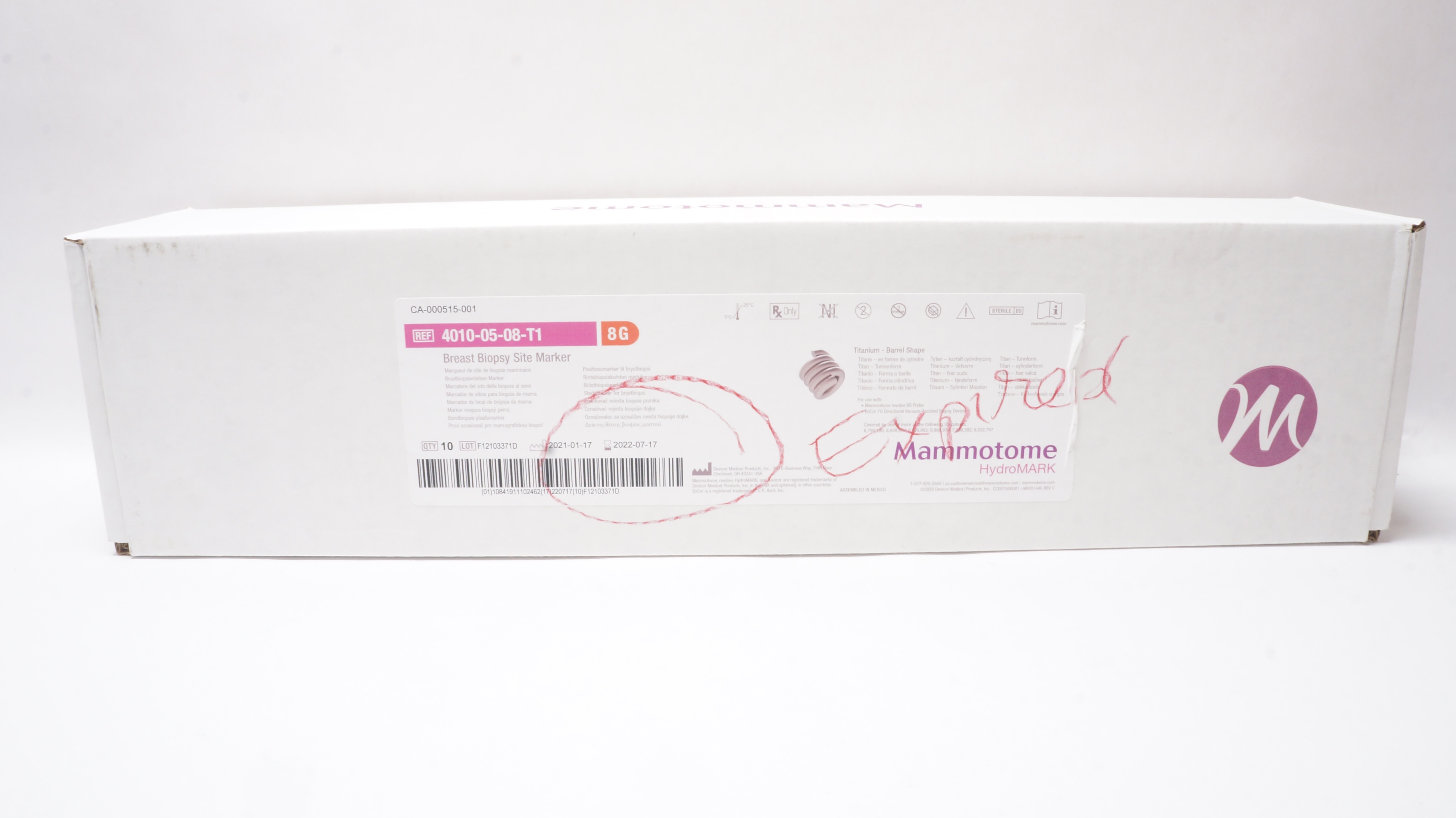 Mammotome 4010-05-08-T1 Breast Biopsy Site Marker 8G - Box of 10 (x)