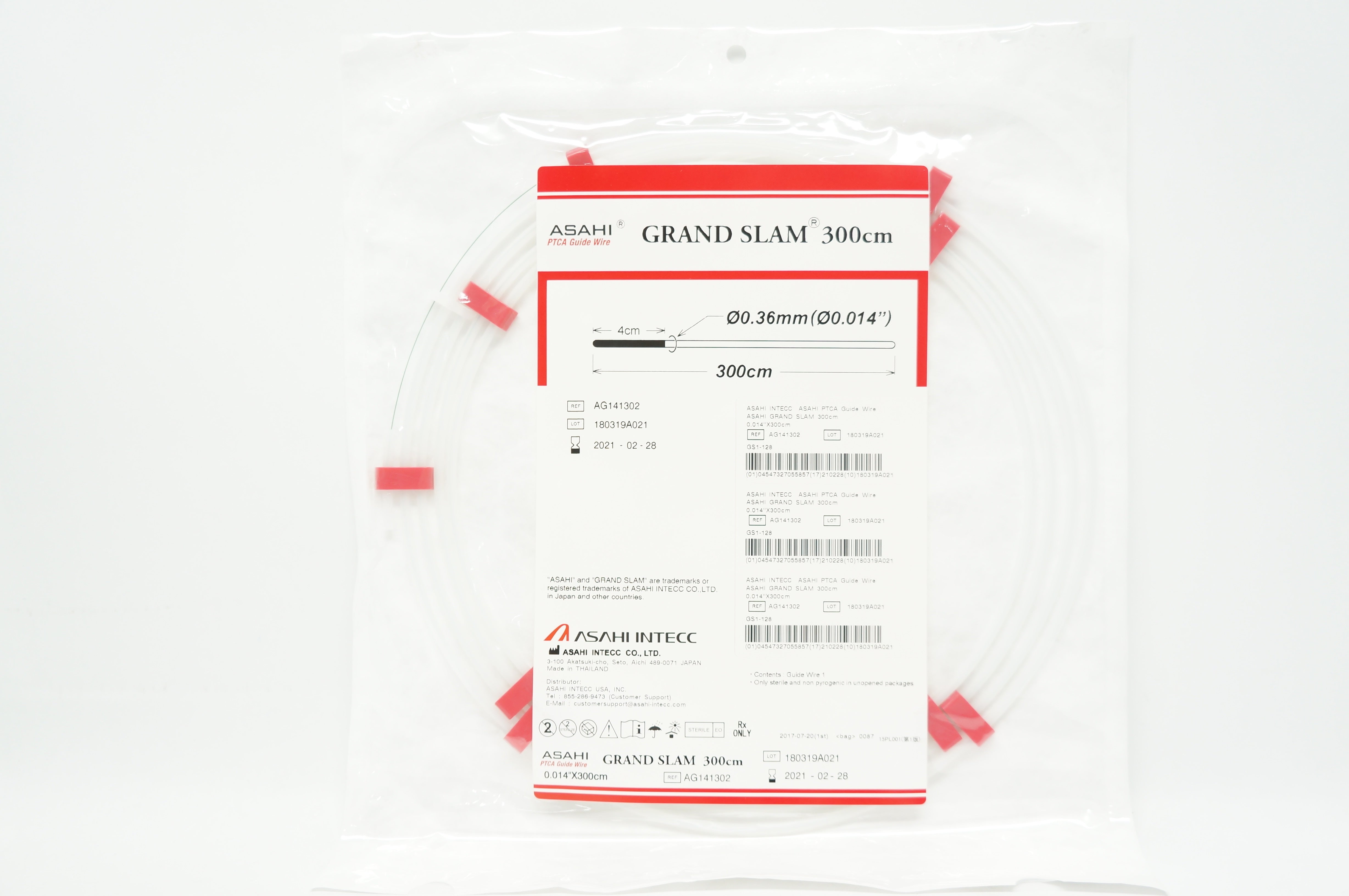 Asahi Intecc AG141302 Grand Slam PTCA Guide Wire 0.014in. x 300cm (x)