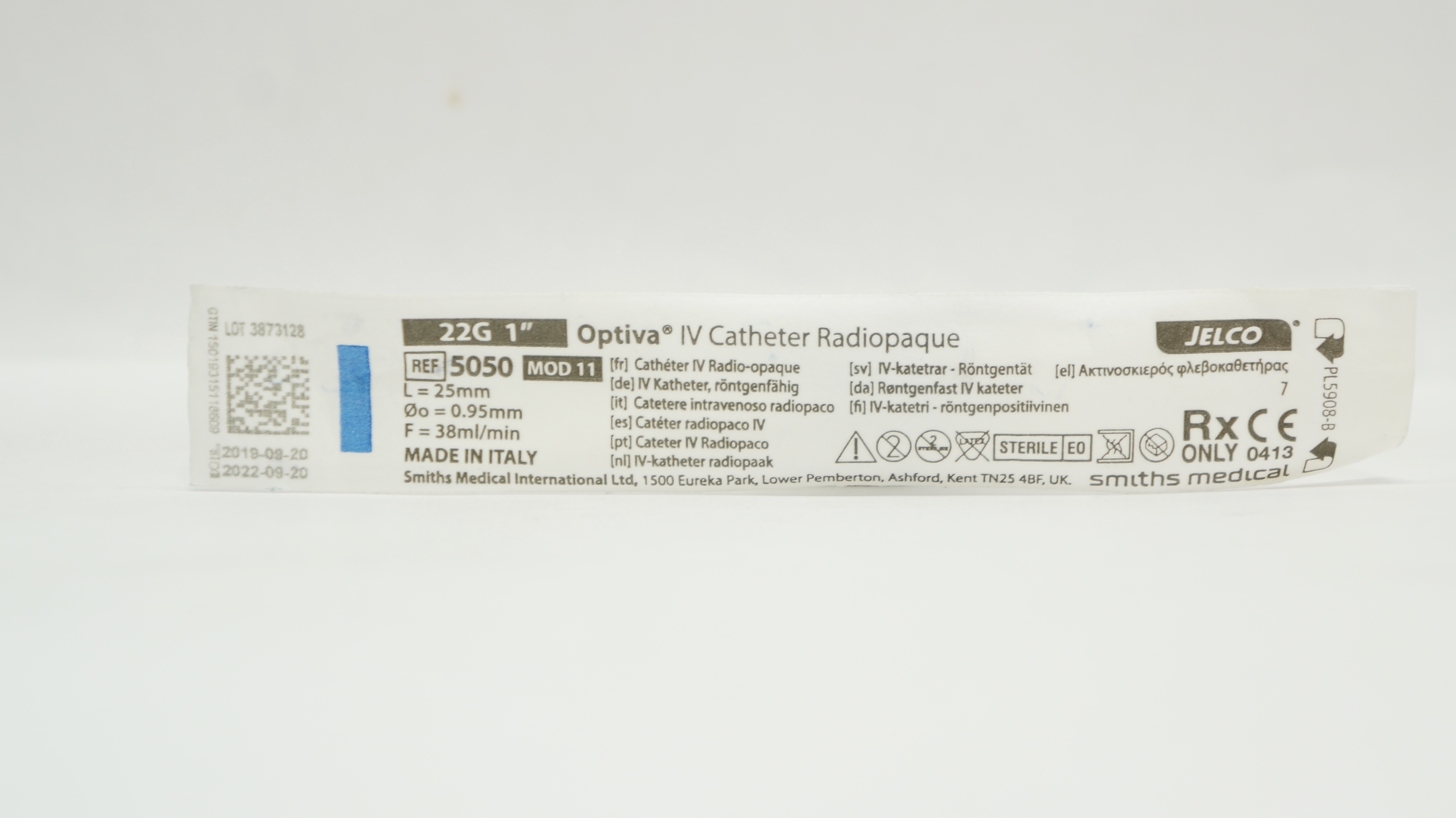 Smiths Medical 5050 Jelco Optiva IV Cath. Radiopaque 22G x 1inch 38ml/min (x)