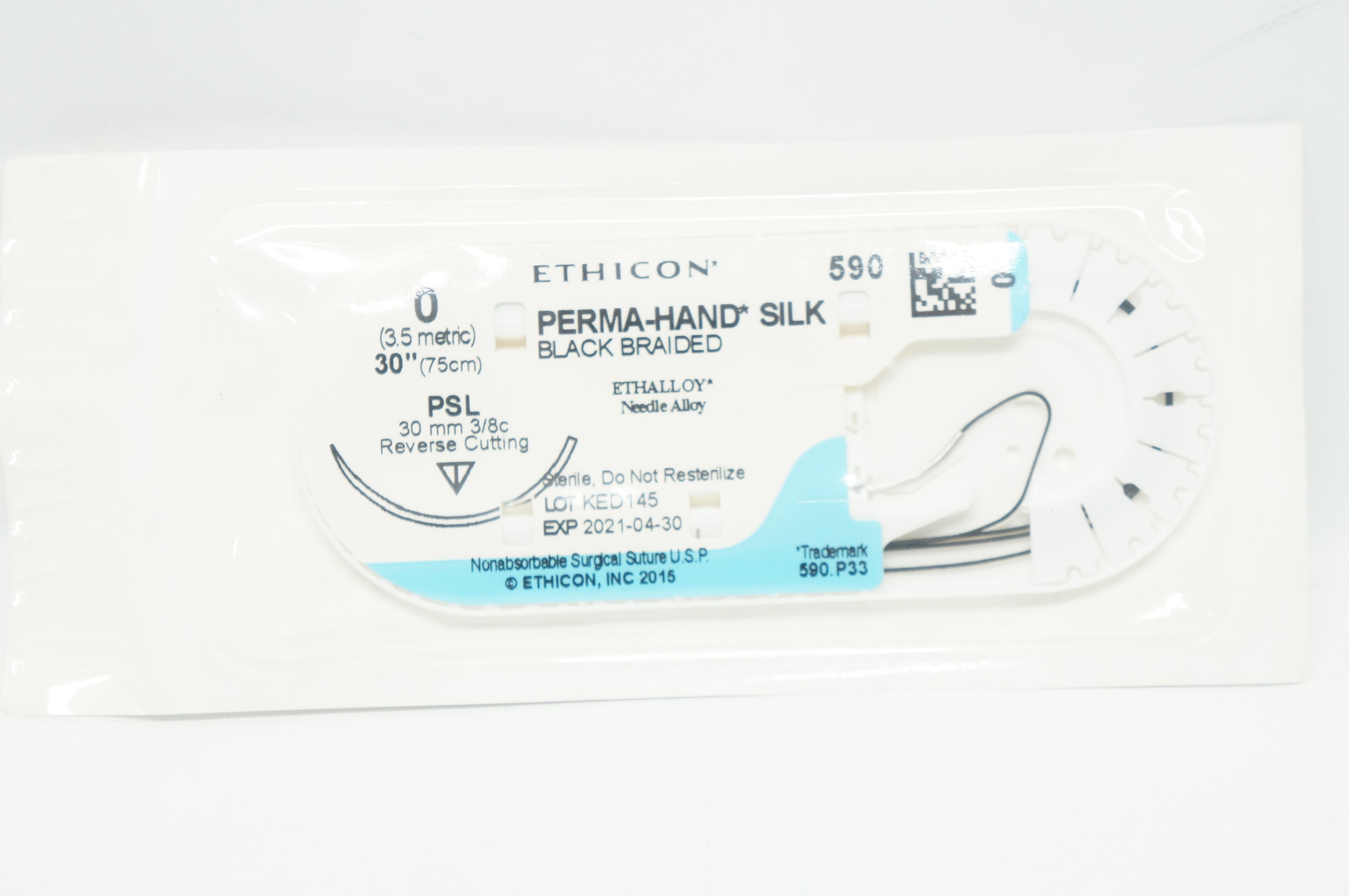 Ethicon 590 Perma-Hand Silk Black Braided 30in. PSL 30mm 3/8c Reserve Cutting