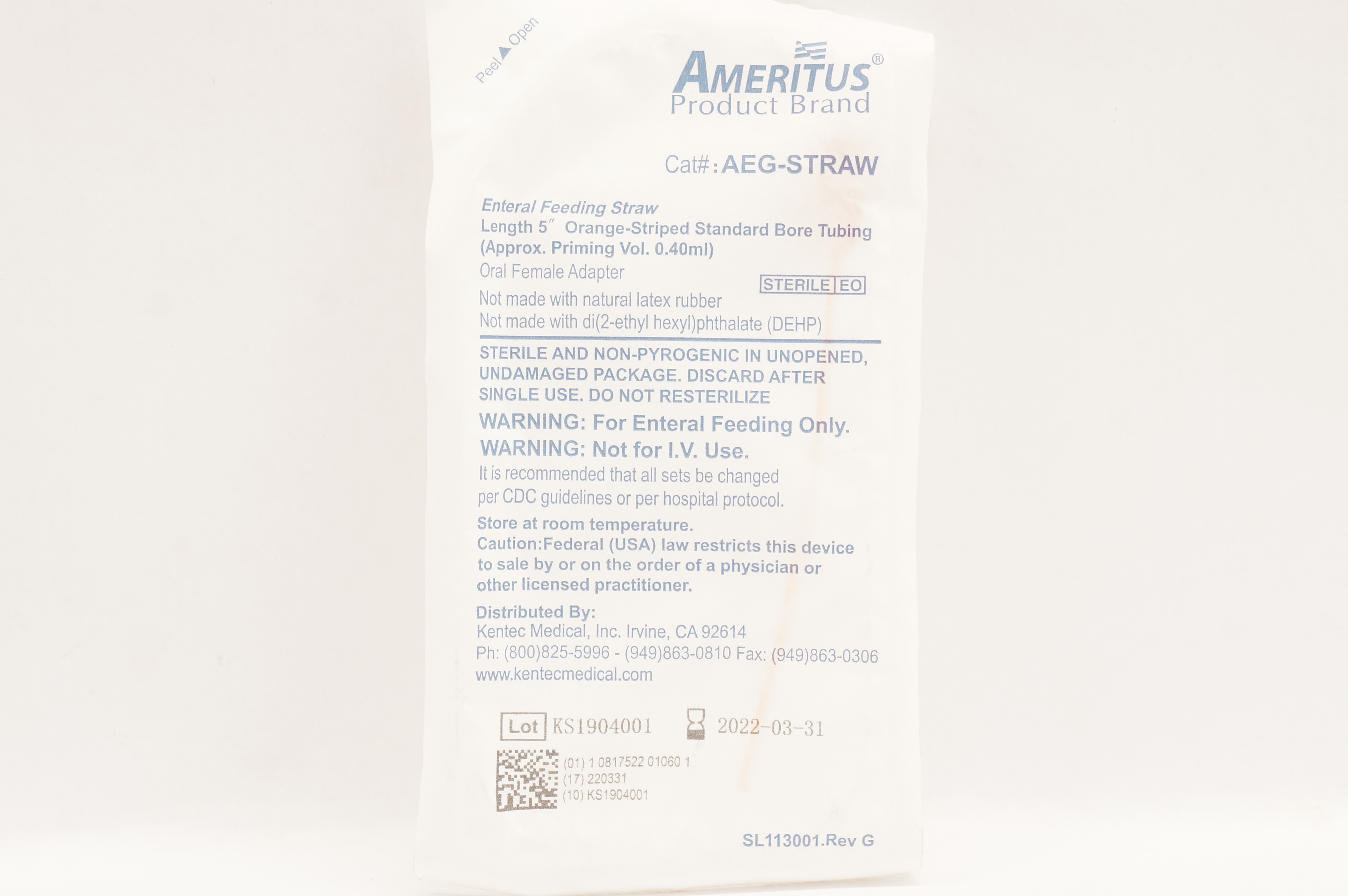 Ameritus AEG-STRAW Enteral Feeding Straw 5inch Approx. Priming Volume 0.40mL (x)
