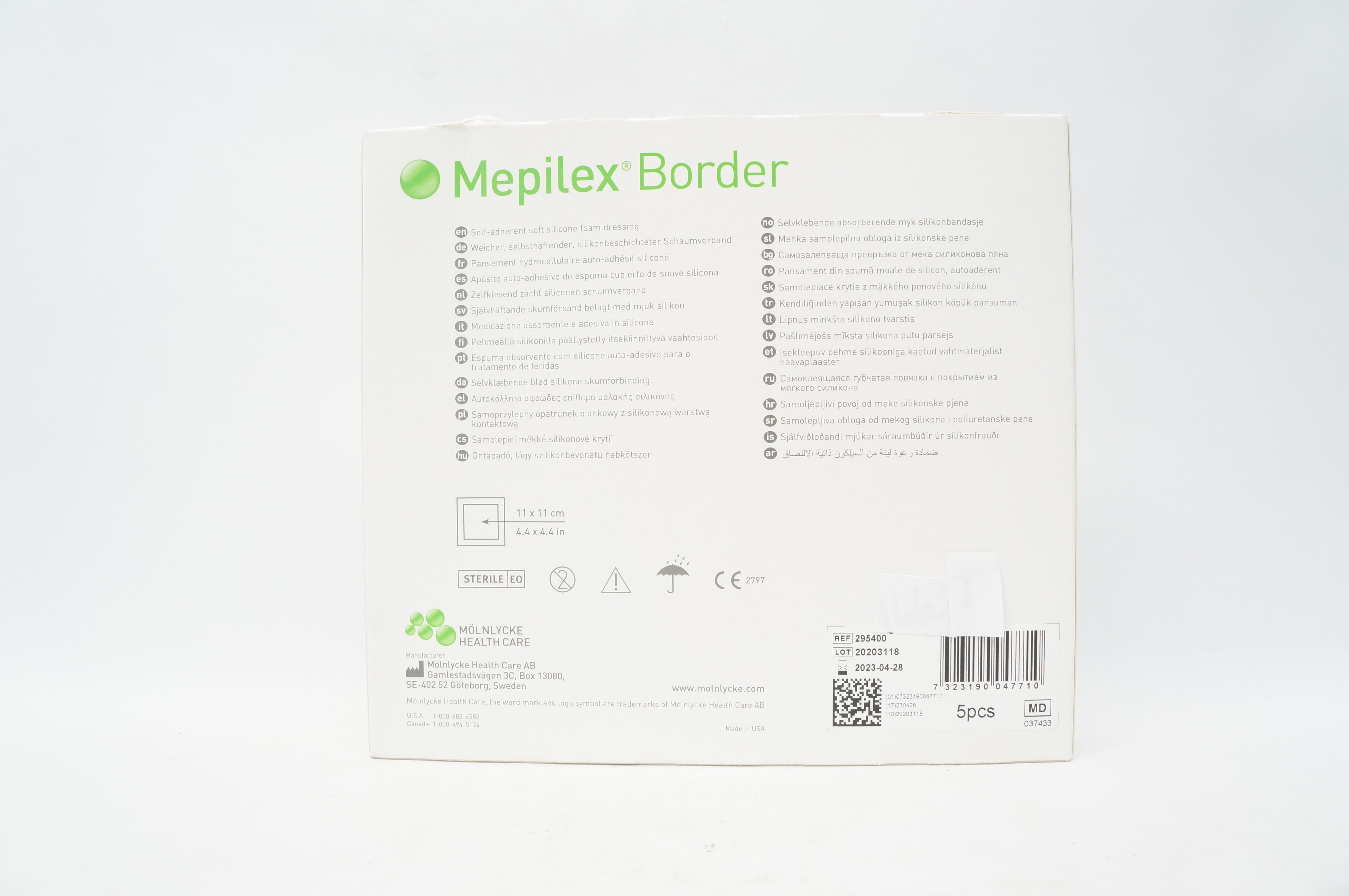 Molnlycke 295400 Mepilex Border Self-Adherent Foam Dressing 6 x 6inch - Box of 5
