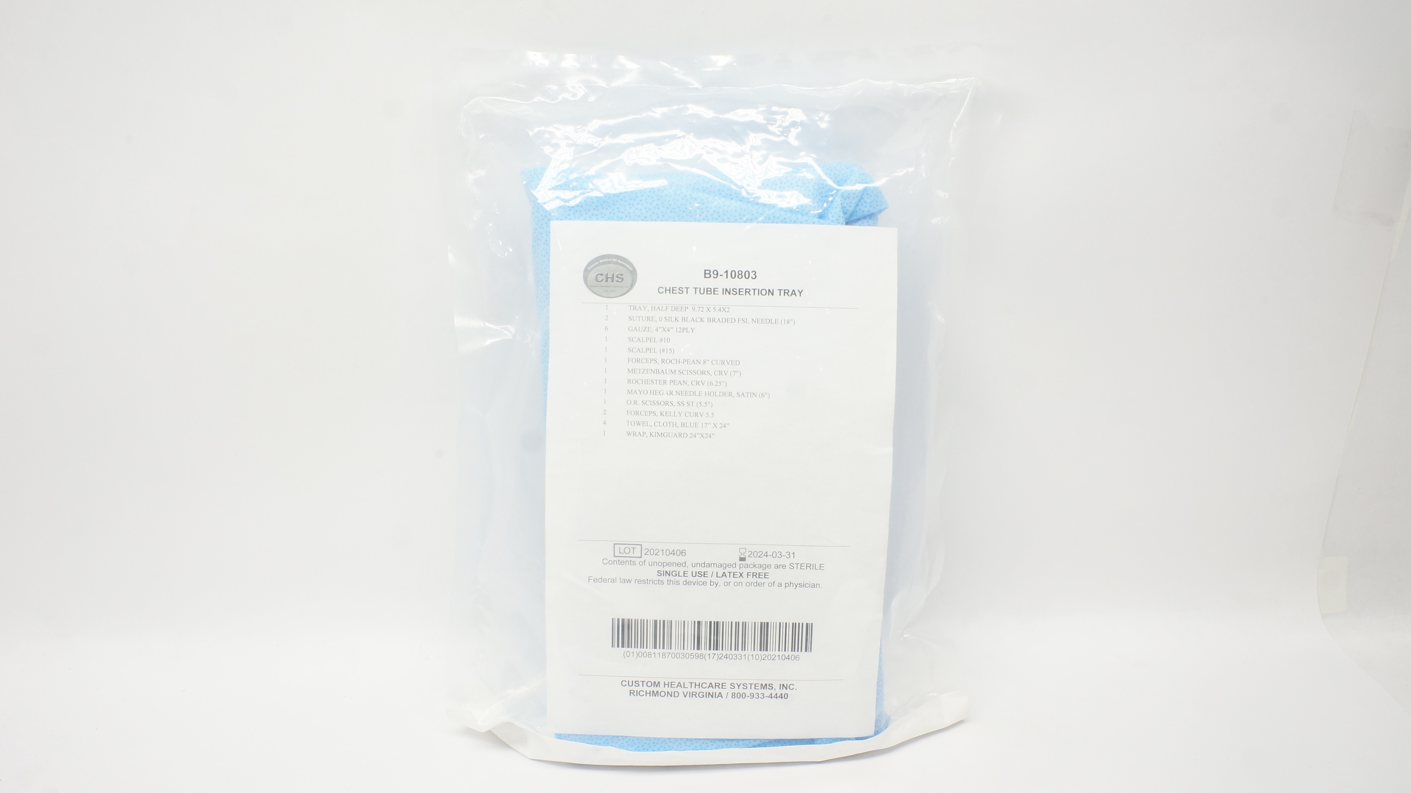 CHS B9-10803 Chest Tube Insertion Tray