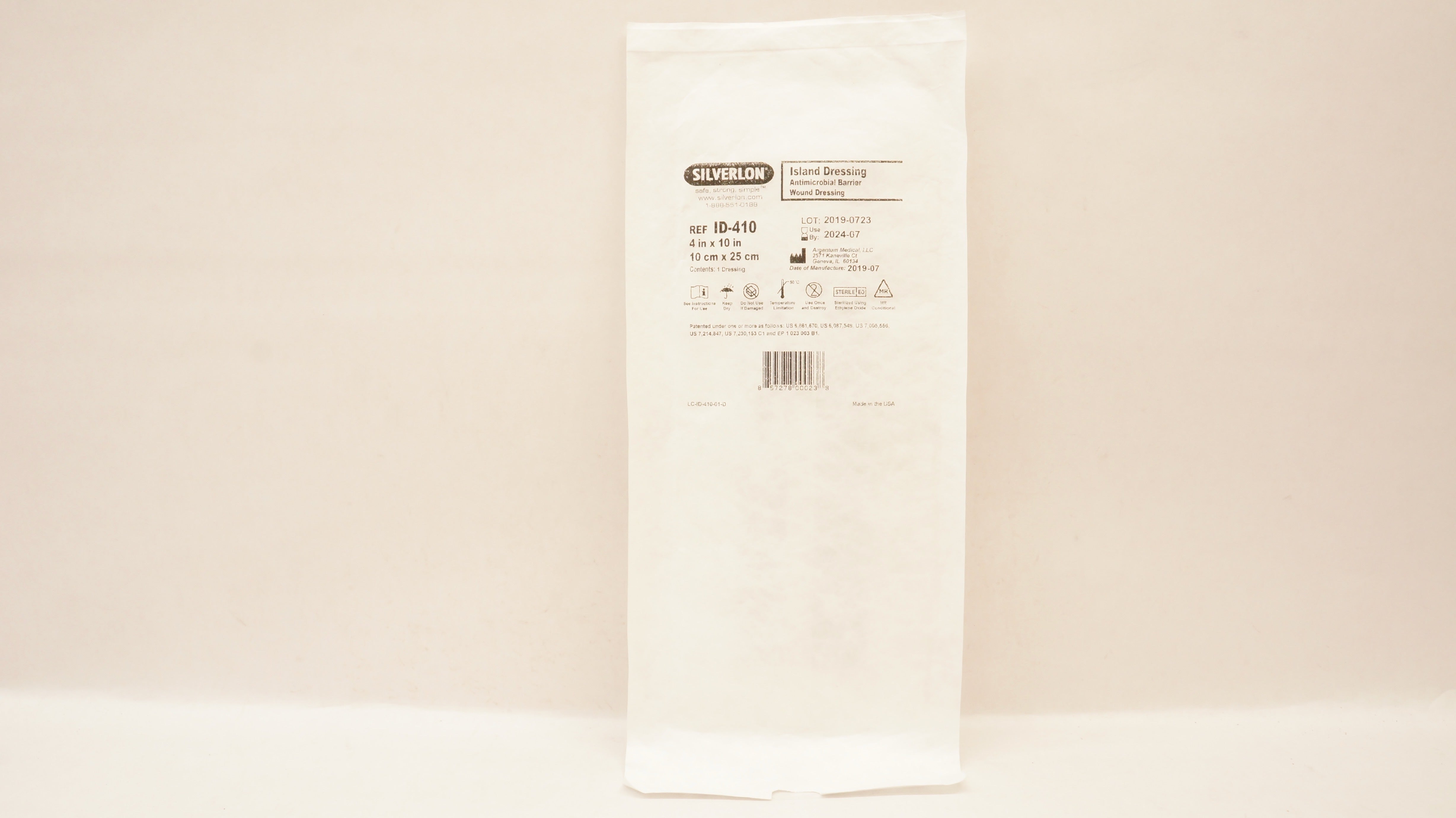 Silverlon ID-410 Island Antibacterial Barrier Wound Dressing 4x10inch