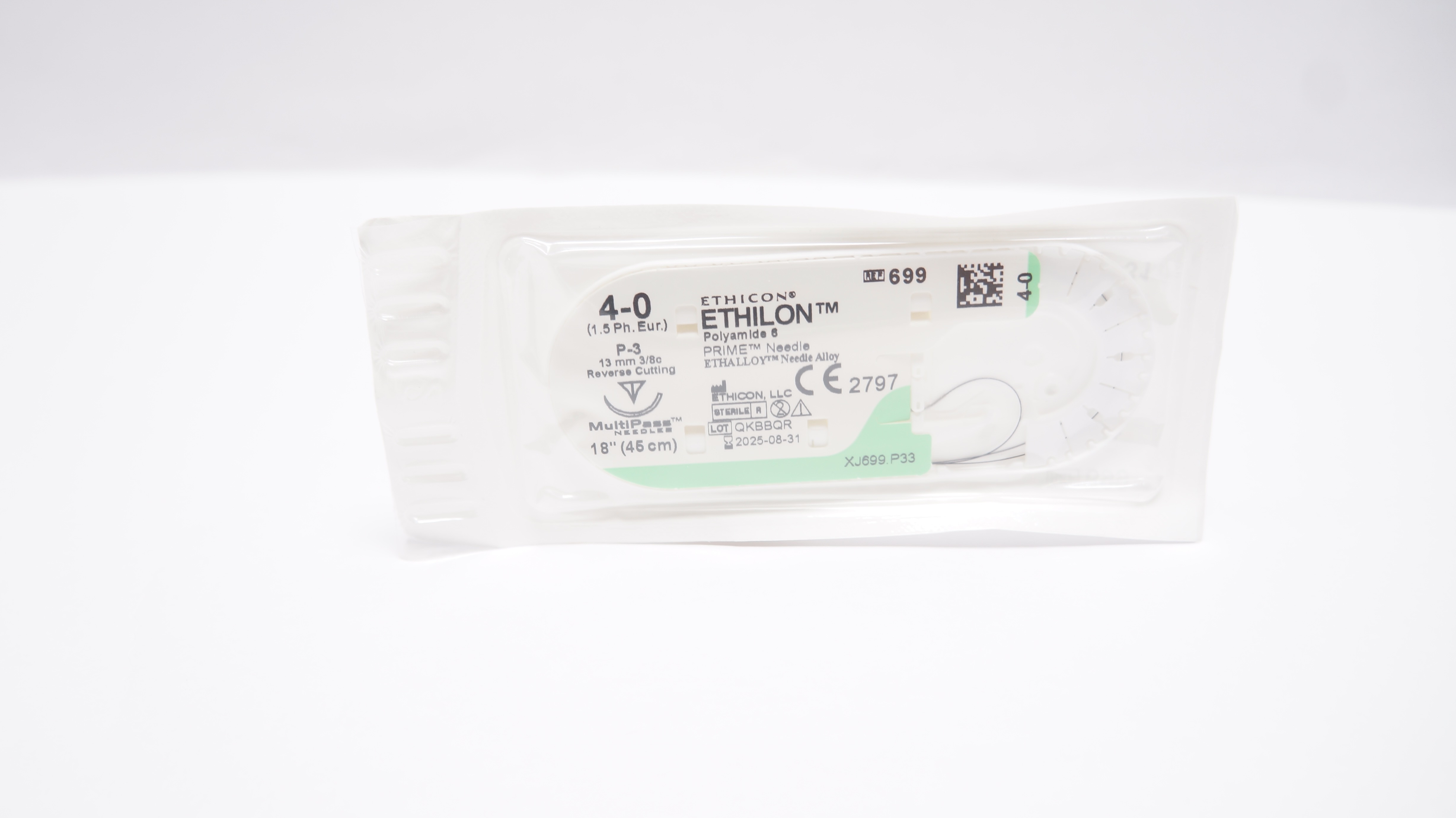 Ethicon 699 4-0 Ethilon Stre P-3 13mm 3/8c Reverse Cutting, 18inch