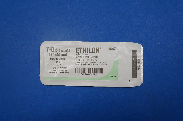 Ethicon 1647 7-0 ETHILON, P-6 Reverse Cutting, Black Monofilament, 18