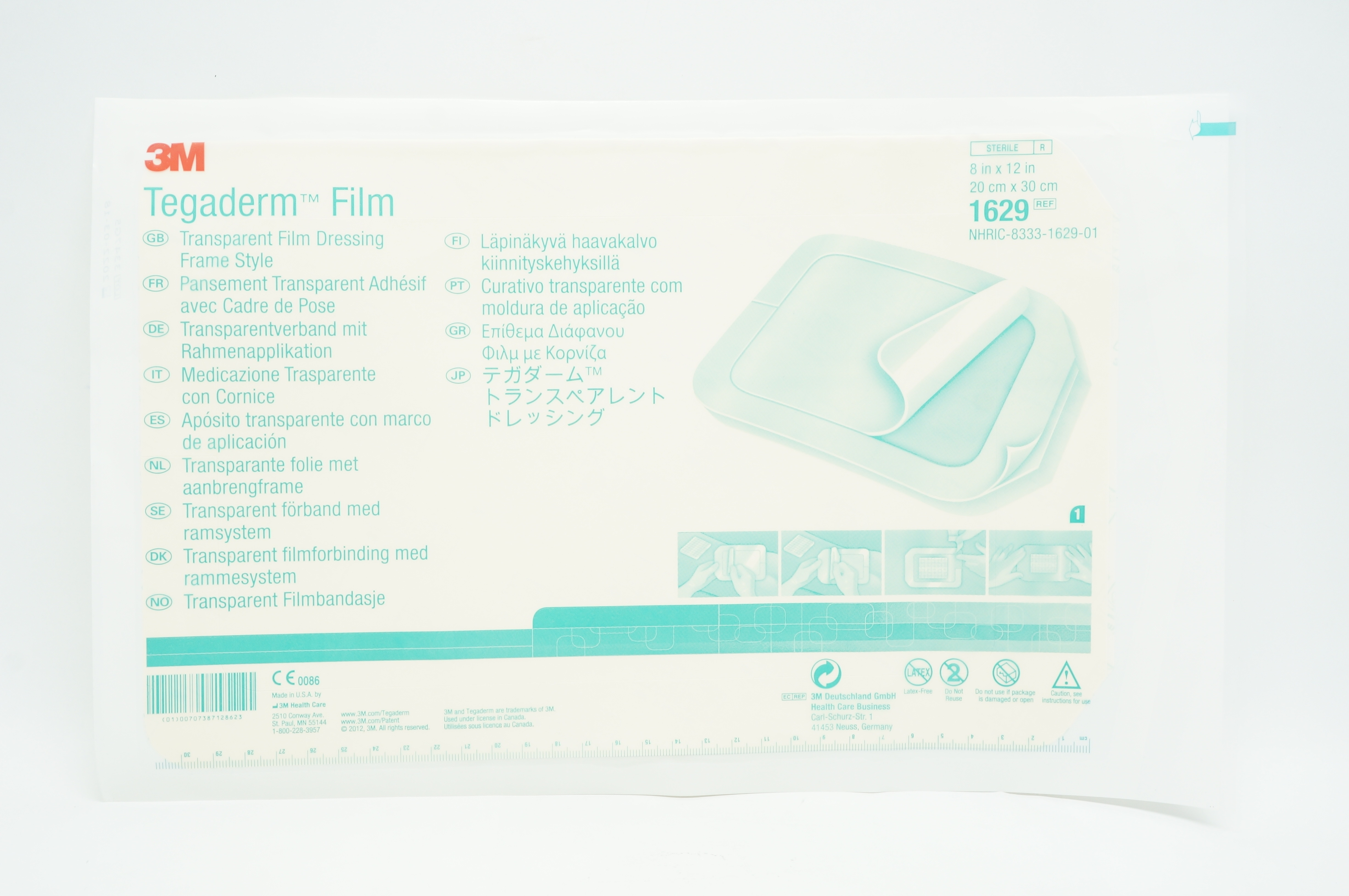 3M 1629 Tegaderm Transparent Film Dressing Frame Style 8 inch x 12 inch