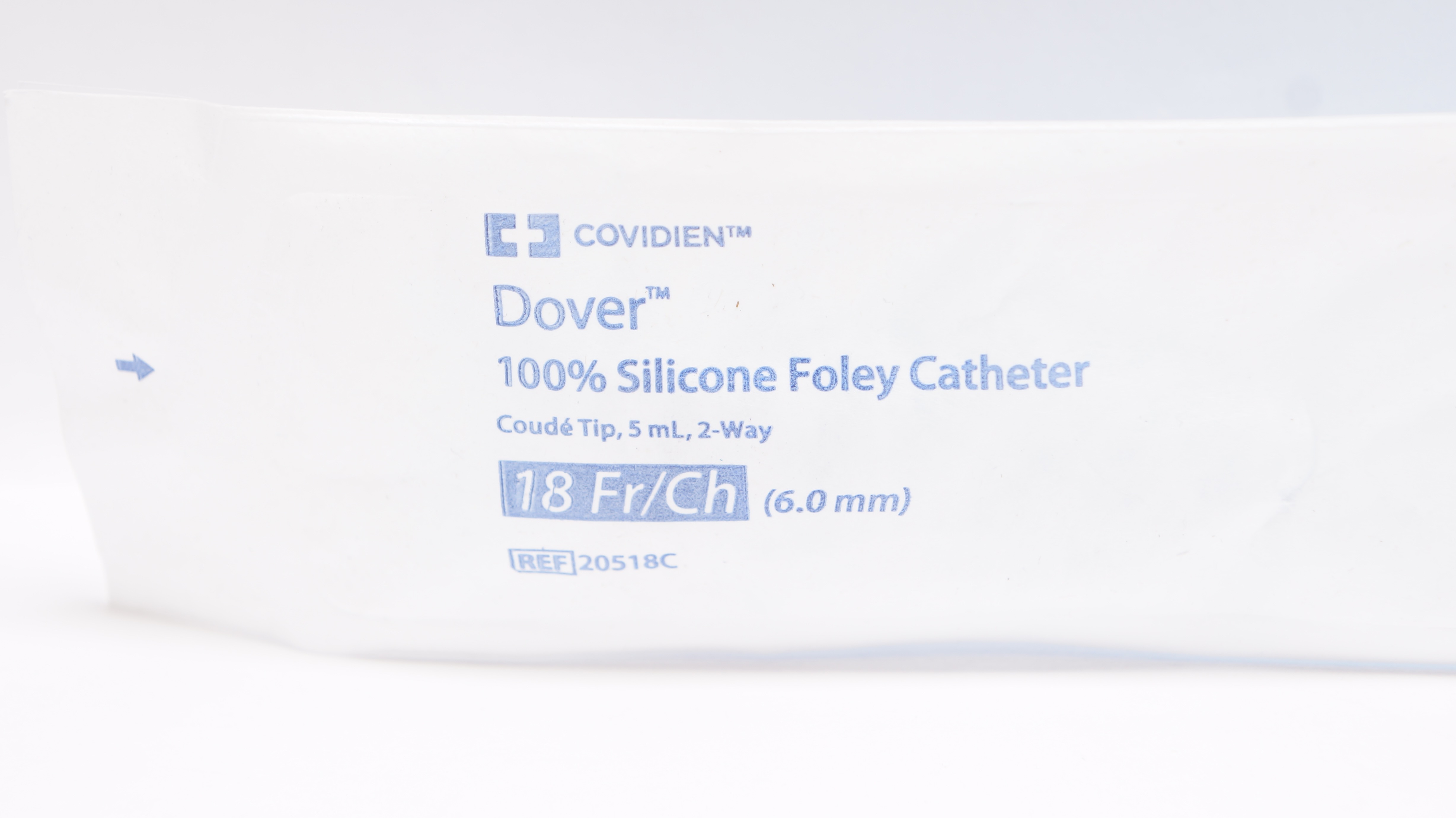 Covidien 20518C Dover 100% Silicone Foley Cath. 2-Way, Coude Tip, 18Fr/Ch x 5mL
