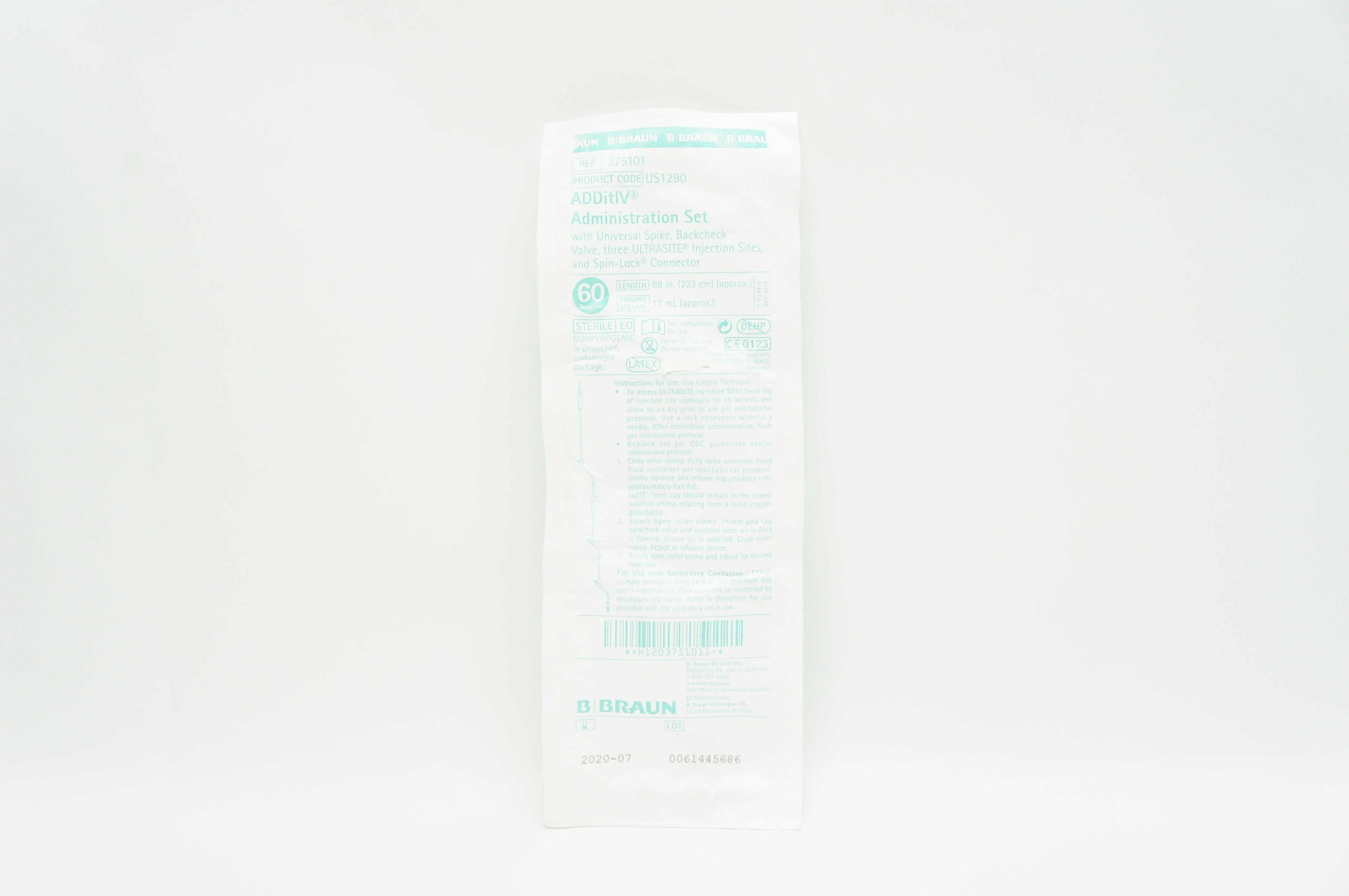 B.Braun 375101 Administration Set 60 Drops/ml Priming Volume 17ml Length 88inch (x)