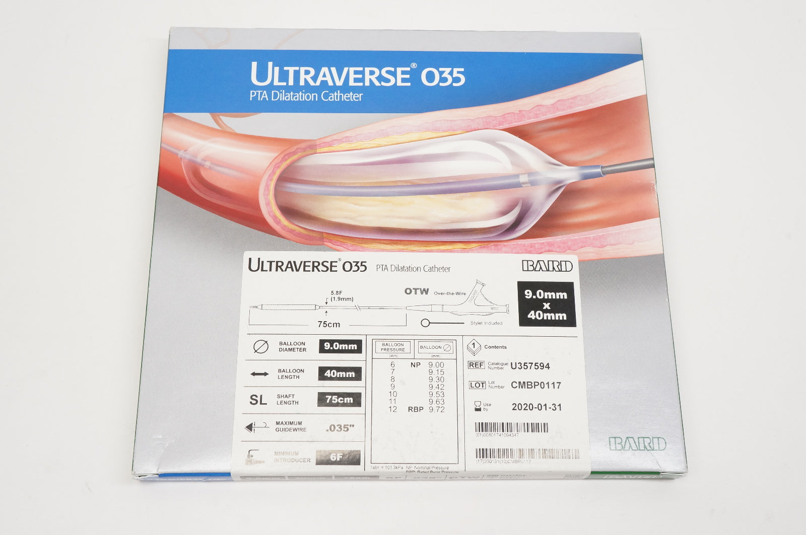 Bard U357594 Ultraverse 035 PTA Dilatation Cath. 9mm x 40mm (x)