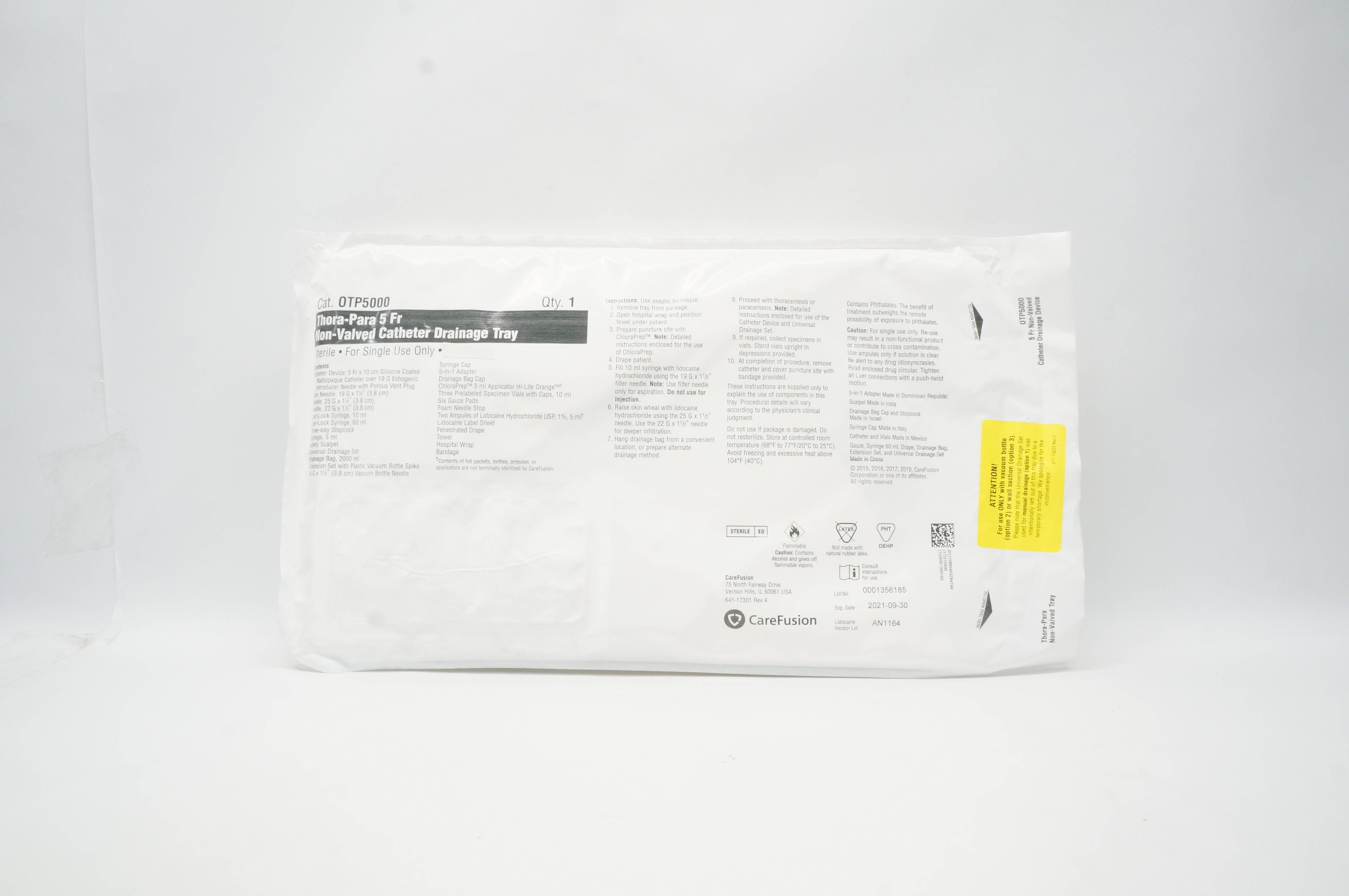 CareFusion OTP5000 Non-Valved Cath. Drainage Tray Thora-Para 5Fr (x)