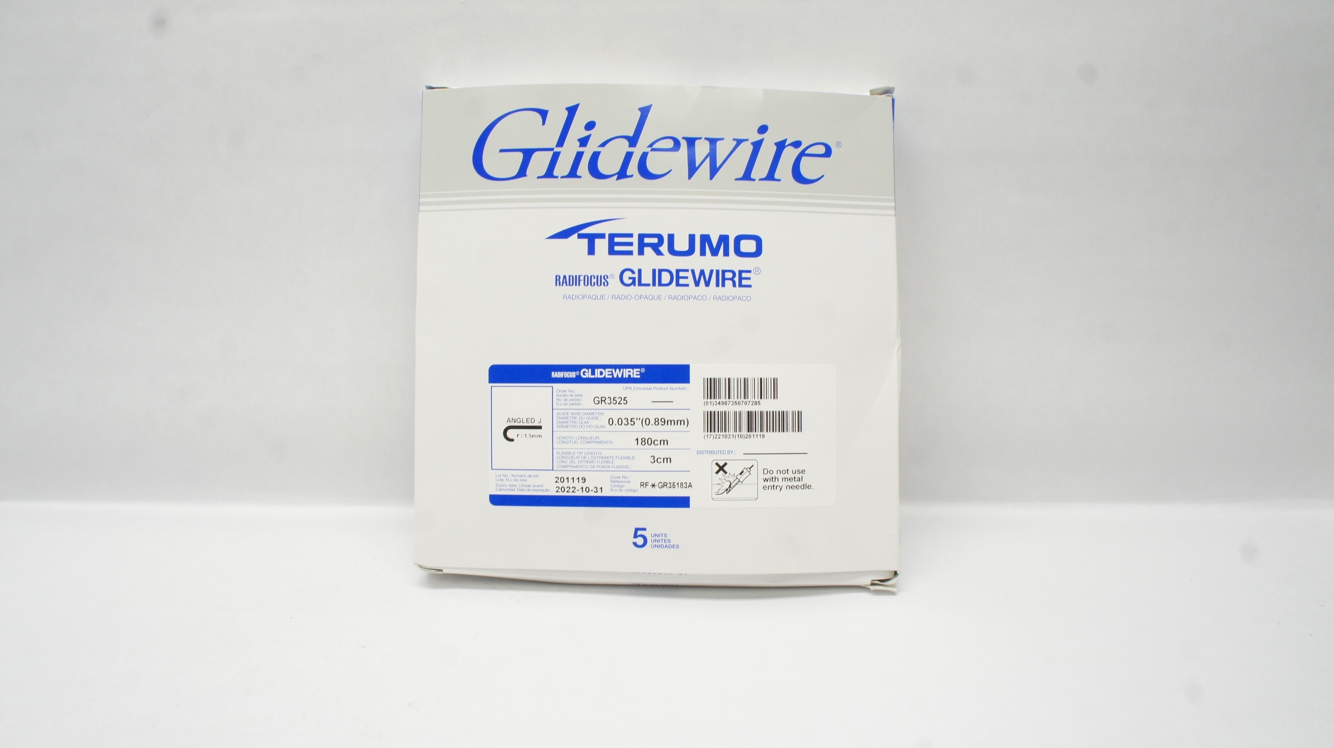 Terumo GR35183A Radifocus Glidewire Angled J 0.035inch x 180 x 3cm(x) - Box of 5