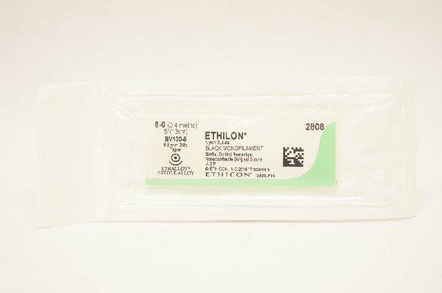 Ethicon 2808 8-0 Ethilon Nylon Stre BV130-5 6.5mm 3/8c Taper, 5inch