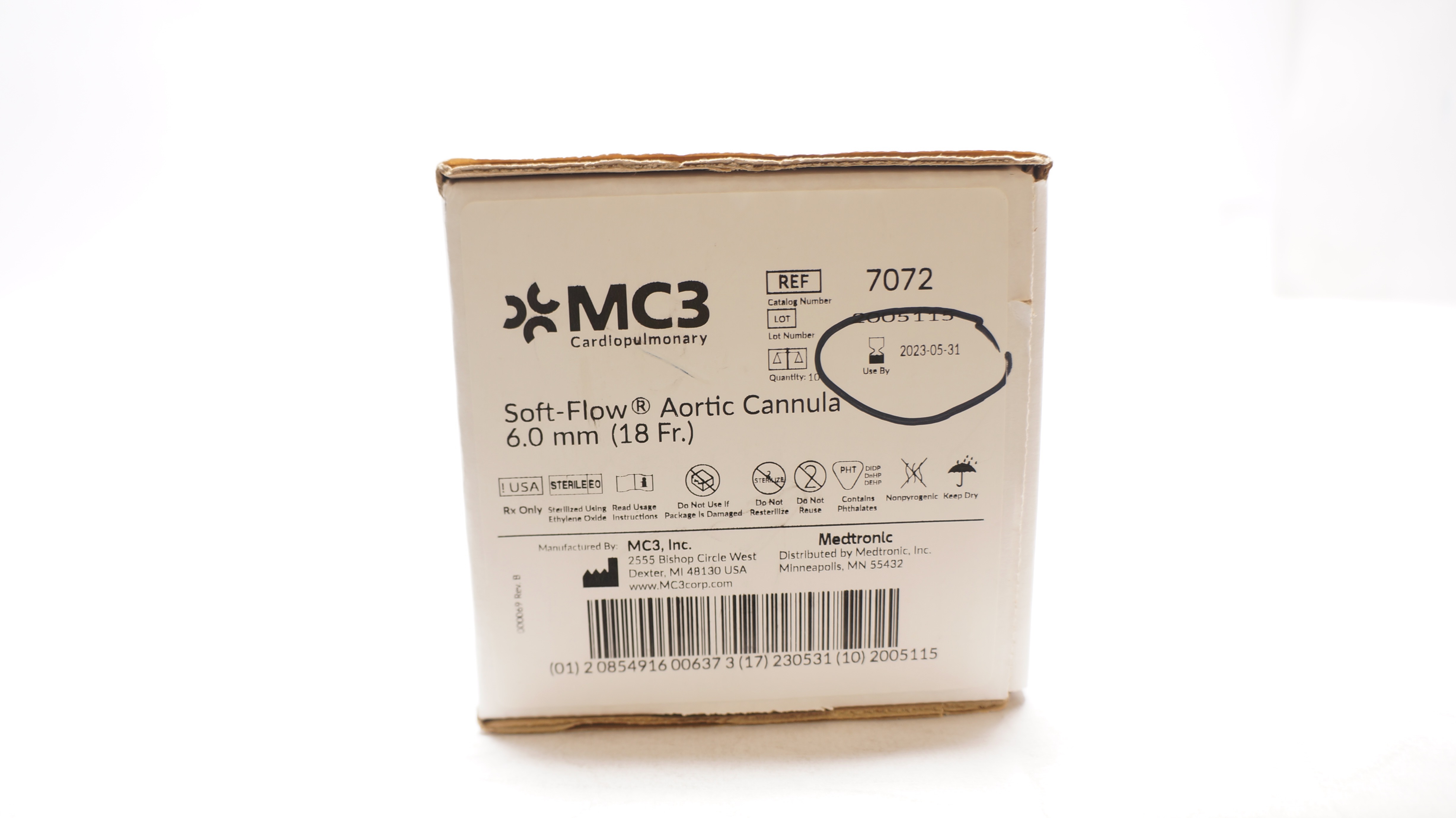 MC3 7072 Medtronic Soft-Flow Aortic Cannula 18Fr (x) - Case of 10