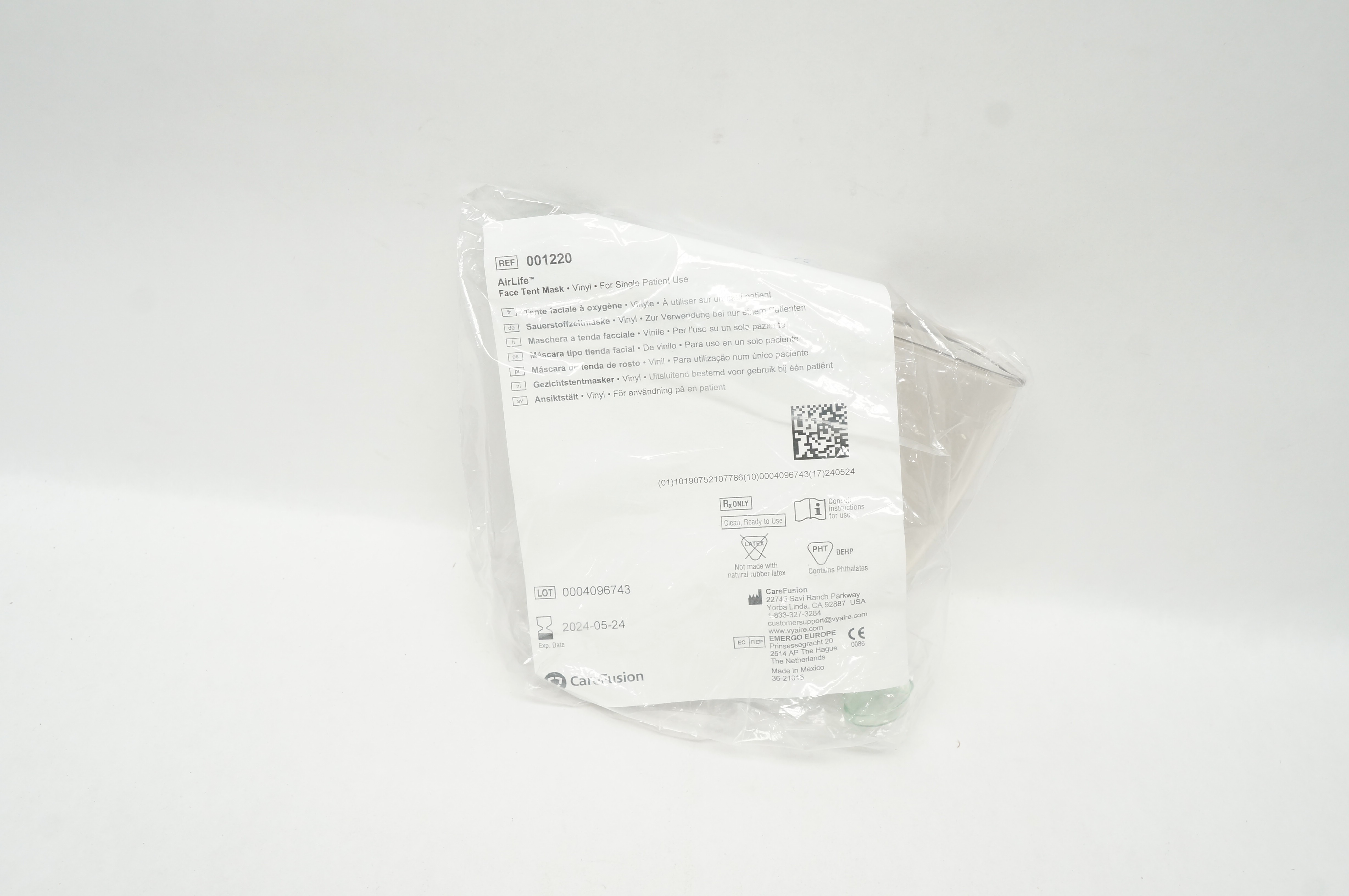 CareFusion 001220 AirLife Face Tent Mask, Vinyl