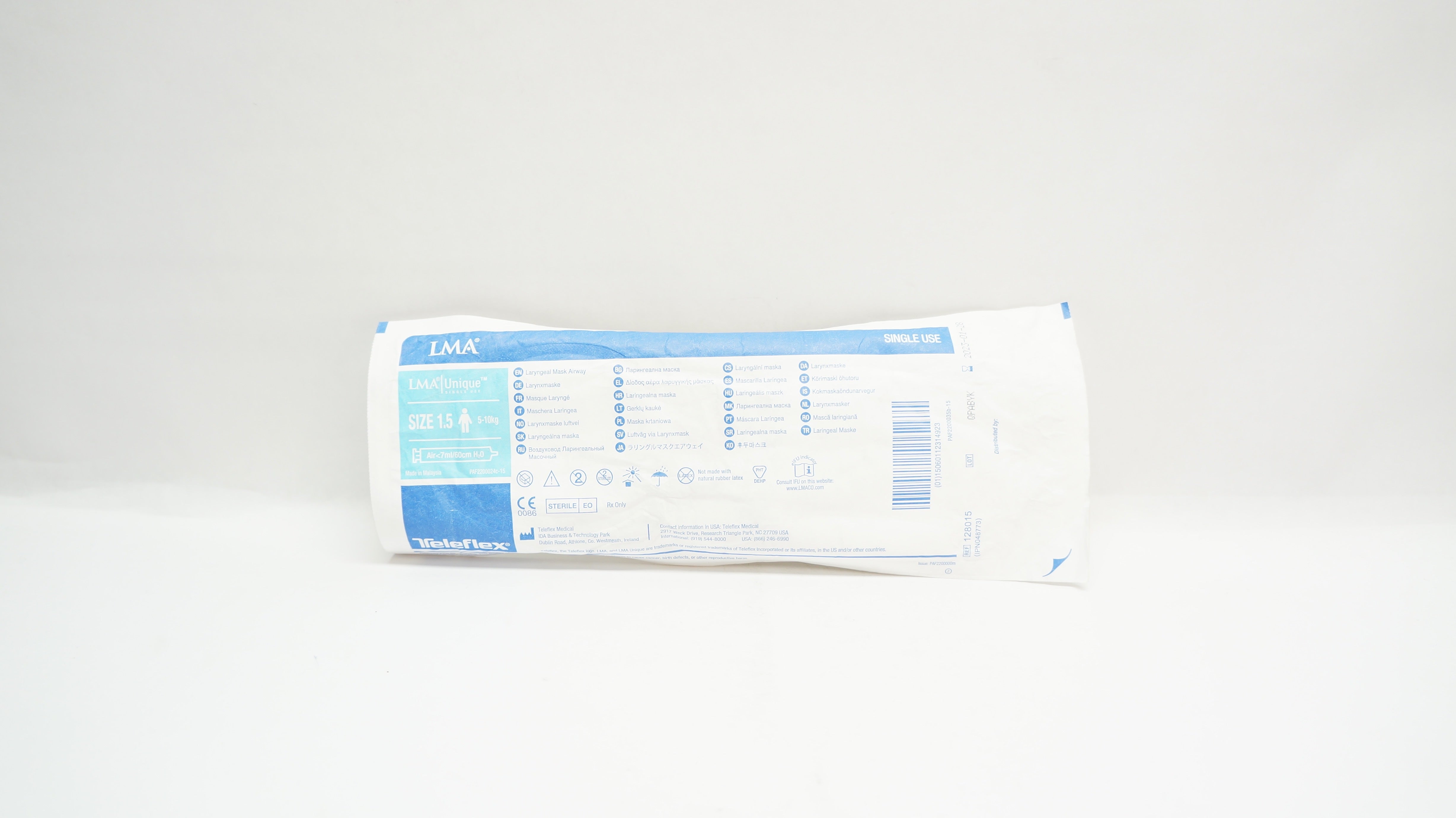 Teleflex 128015 LMA Laryngeal Mask Airway Size 1.5, 5-10kg Air<7ml/60cm H2O (x)