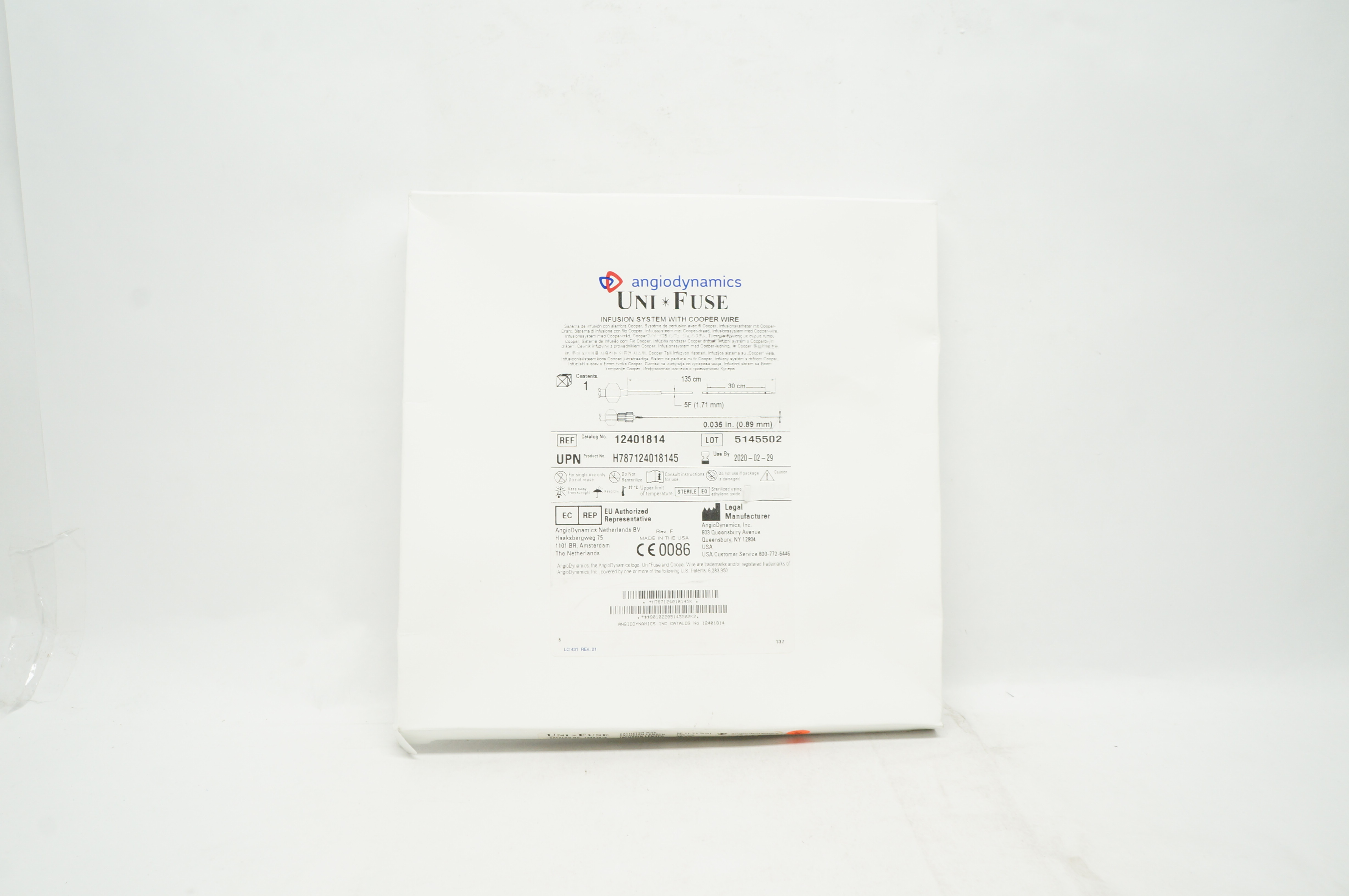 AngioDynamics 12401814 UniFuse Infusion System With Cooper Wire 5F x 135cm (x)