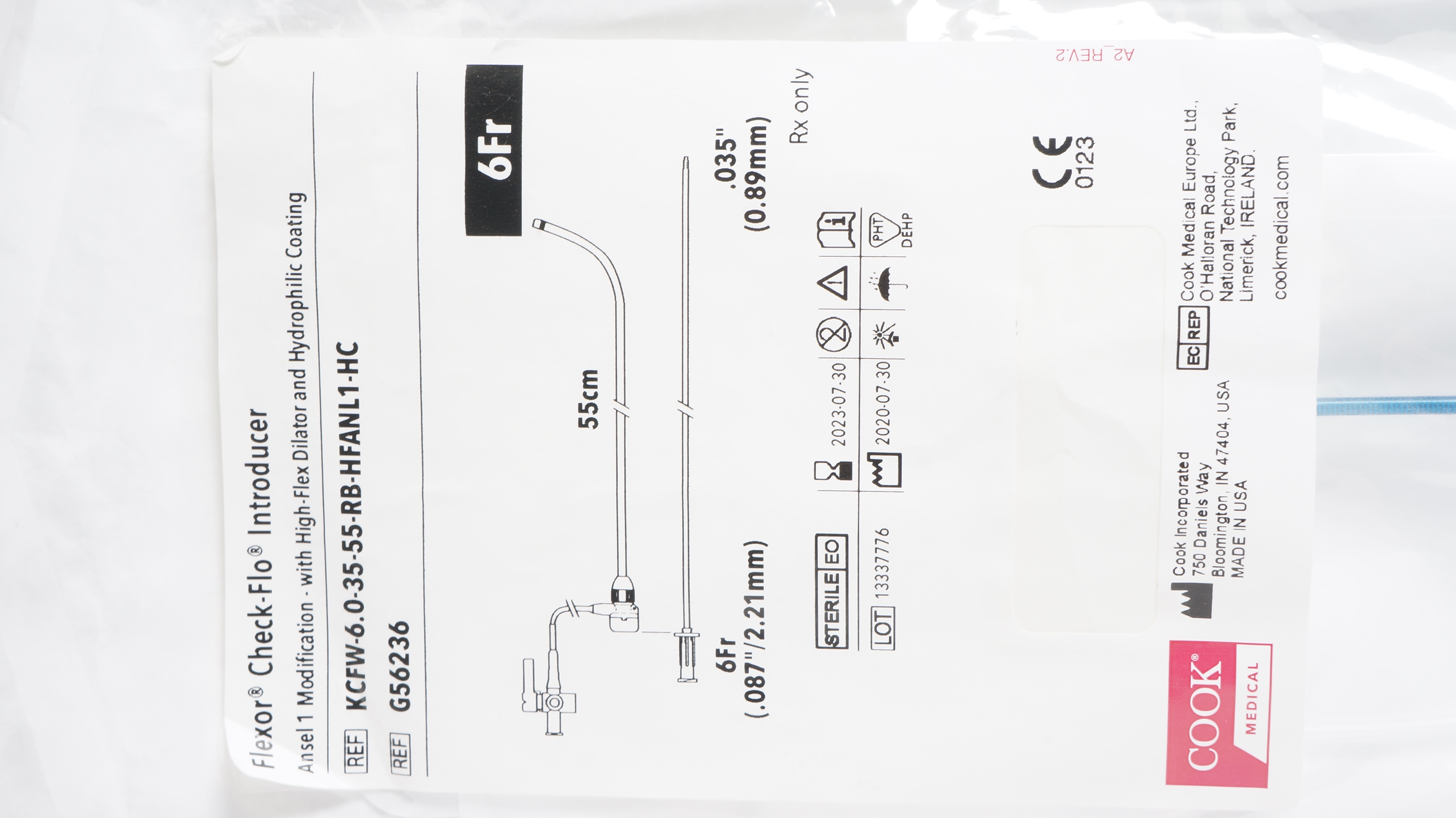 Cook Medical G56236 Flexor Check-Flo Introducer 6Fr x 55cm x .035 inch (x)