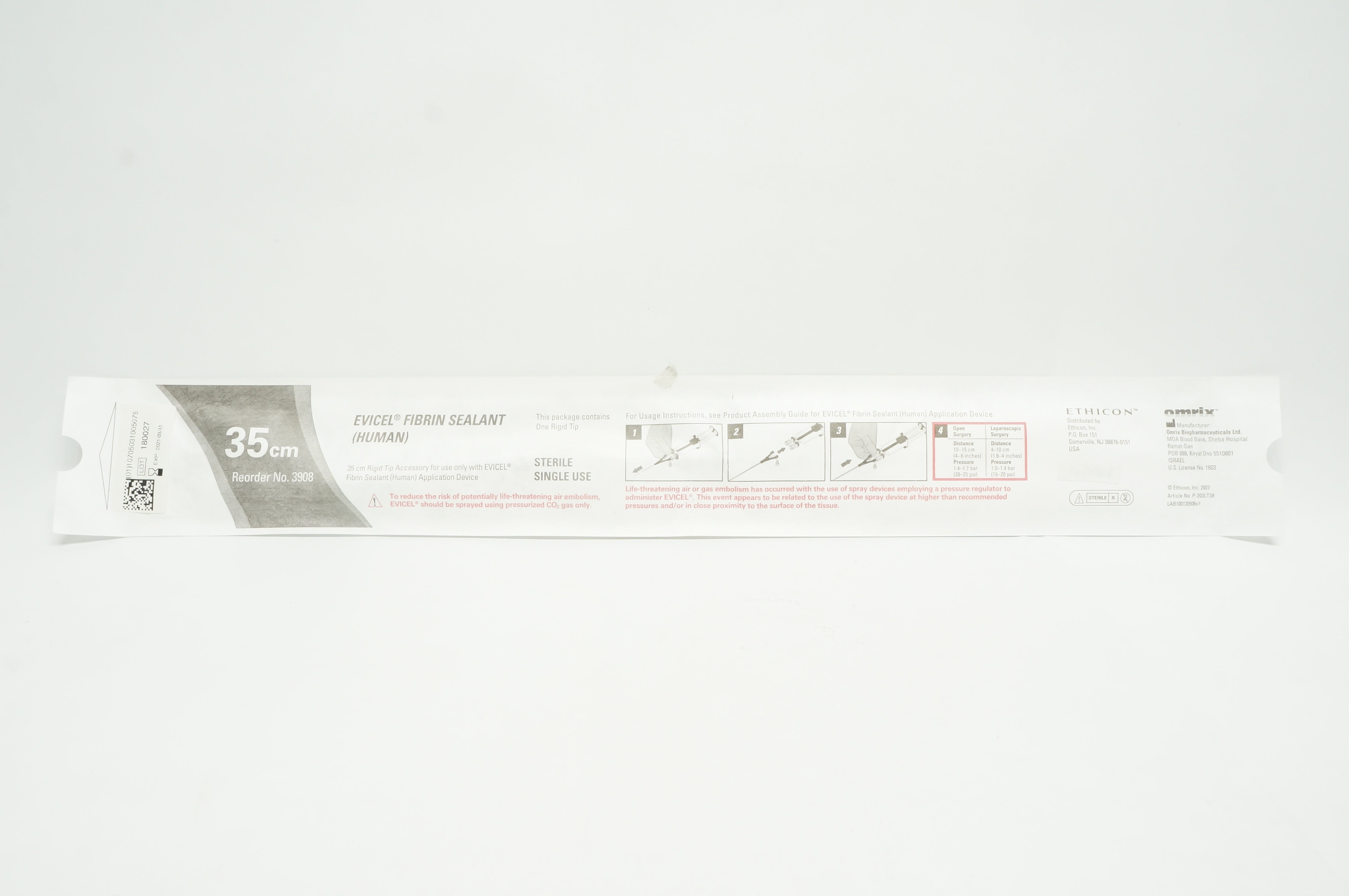 Ethicon 3908 EVICEL Fibrin Sealant (Human) 35cm, 3 Rigid Tips (x)