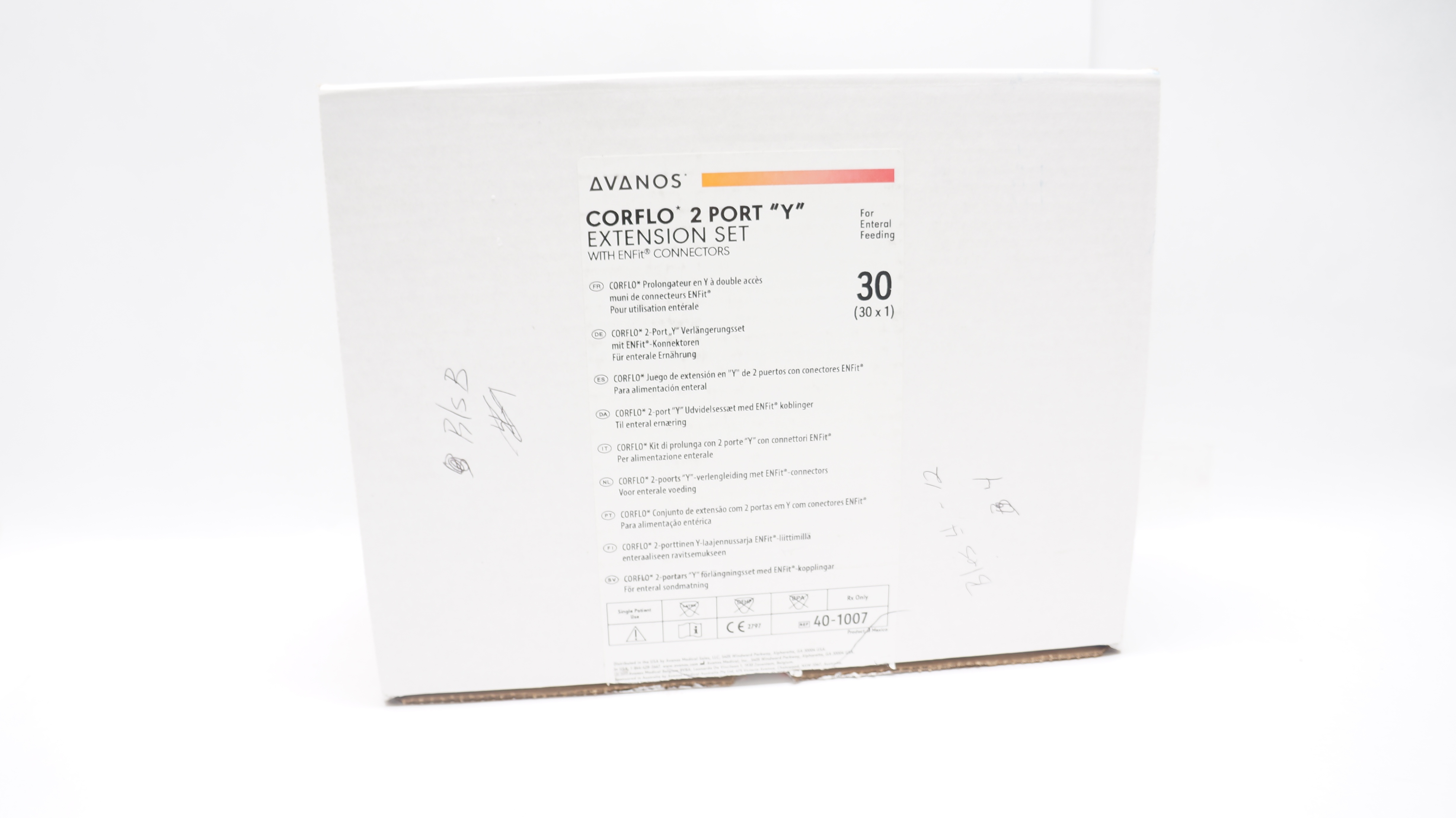 Avanos 40-1007 Corflo 2 Port "Y" Extension Set w/ENFit Connectors - Box of 18