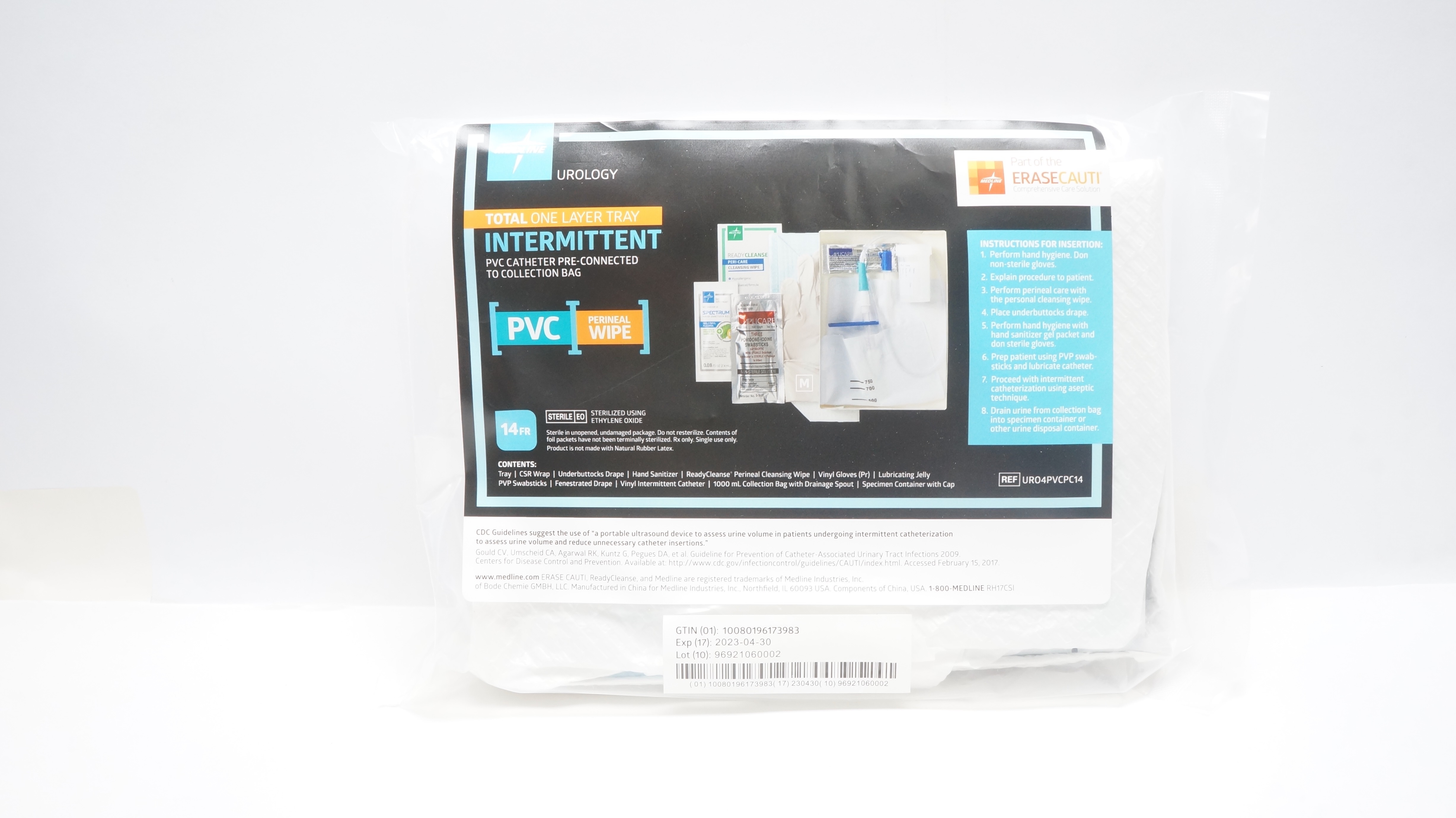 Medline UR04PVCPC14 Urology Intermittent PVC Perineal Wipe 14Fr (x)