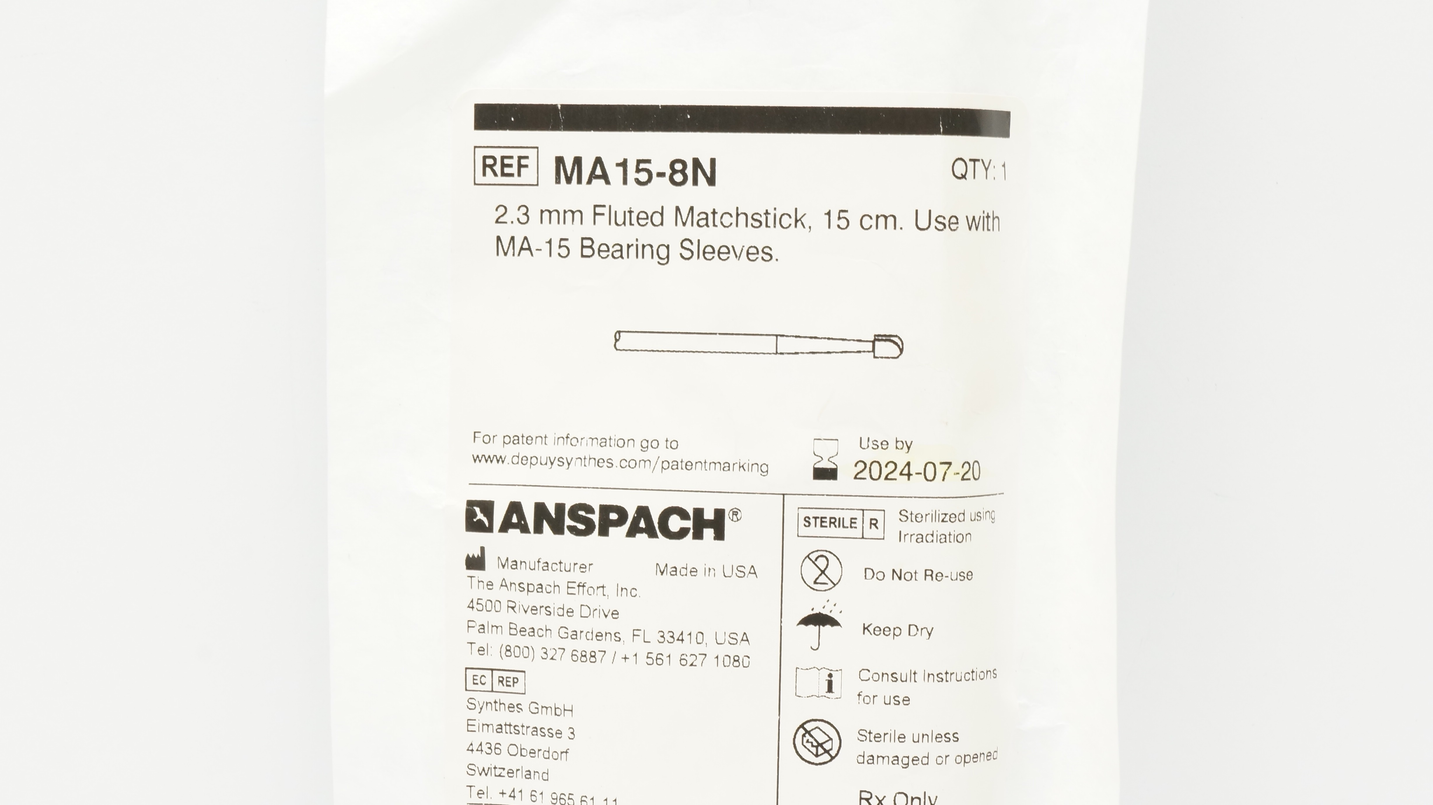 Anspach MA15-8N 2.3mm Fluted Matchstick, 15cm (x)