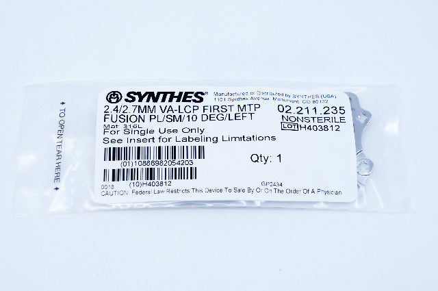 Synthes 02.211.235 2.4/2.7MM VA-LCP FIRST MTP FUSION PL/SM/10 DEG/LEFT