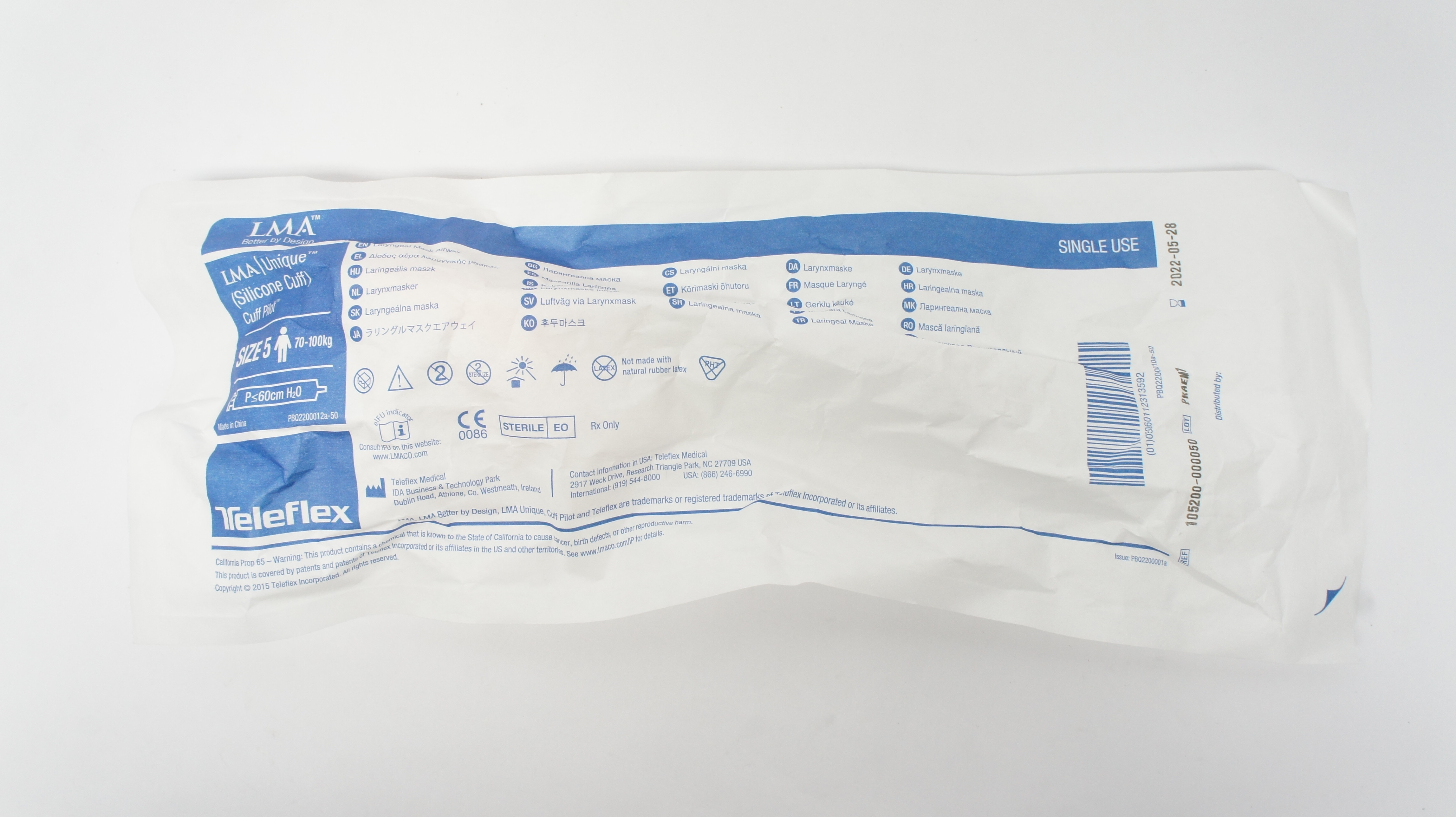 Teleflex 105200-000050 LMA Unique Laryngeal Mask Airway Size: 5 70-100kg