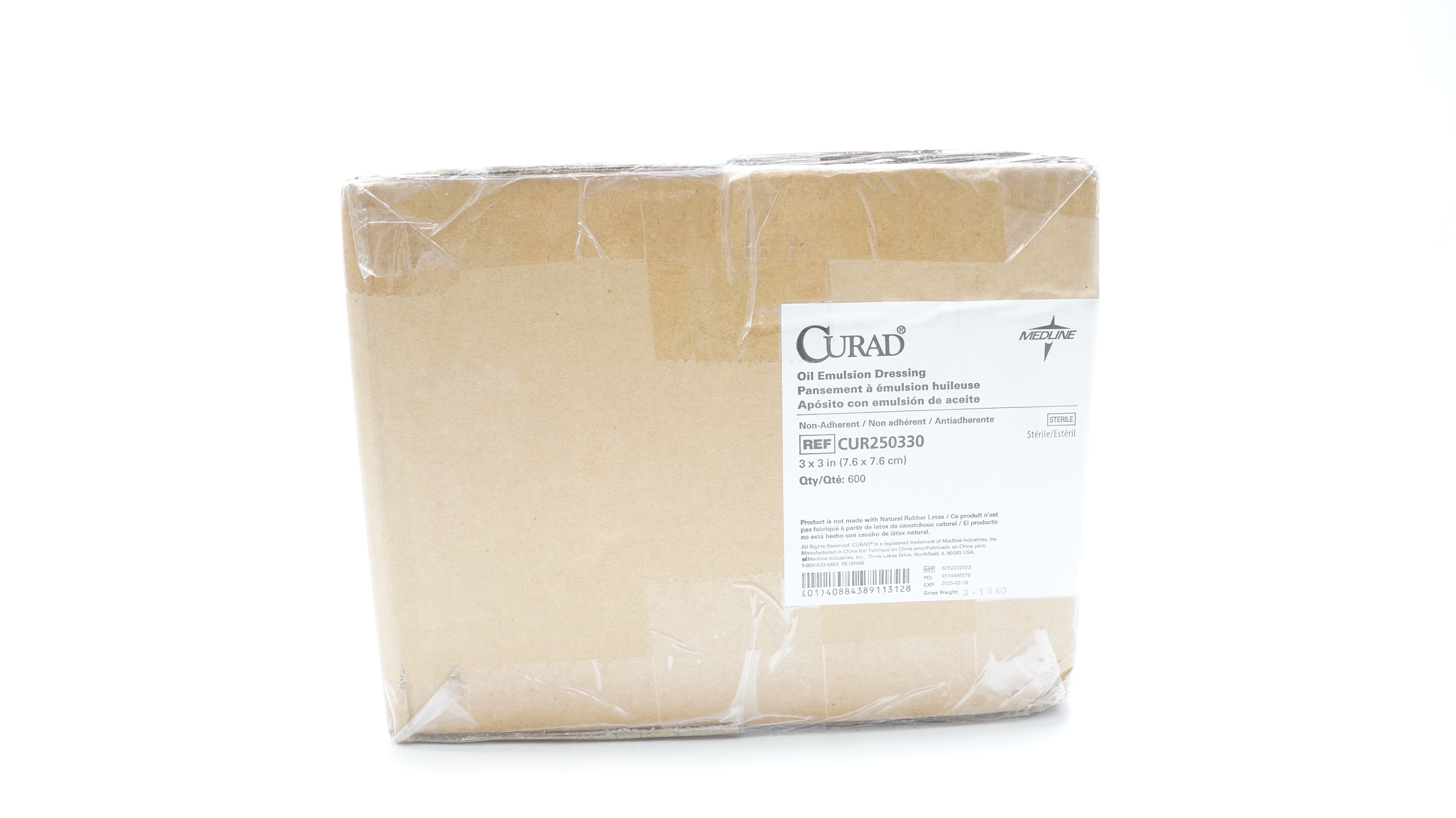 Medline CUR250330 Curad Non-Adherent Oil Emulsion Dressing 3in x 3in -Box of 600