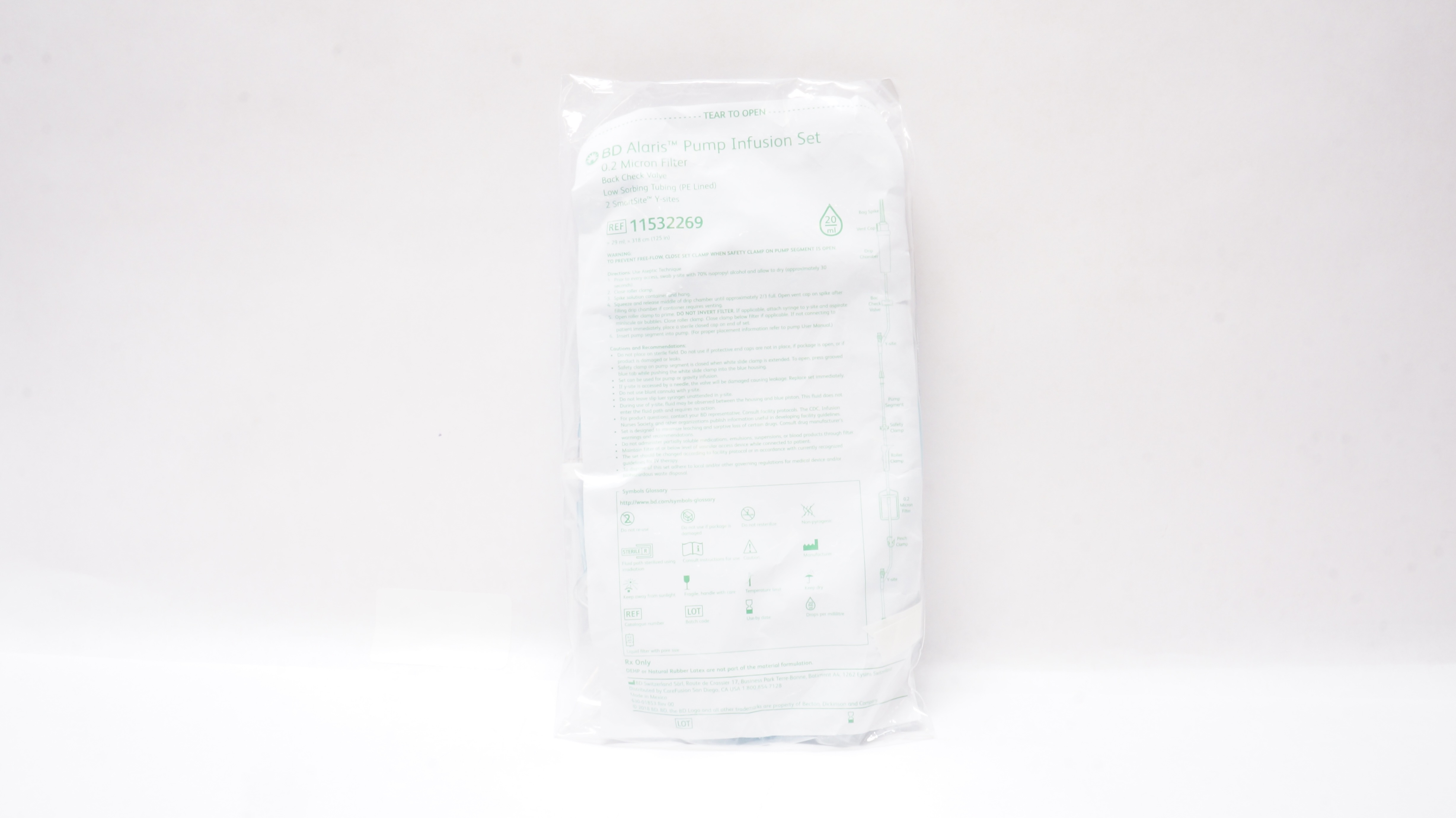 BD 11532269 Alaris Pump Infusion Set 0.2 Micron Filter 29ml x 125inch 20Drops/mL