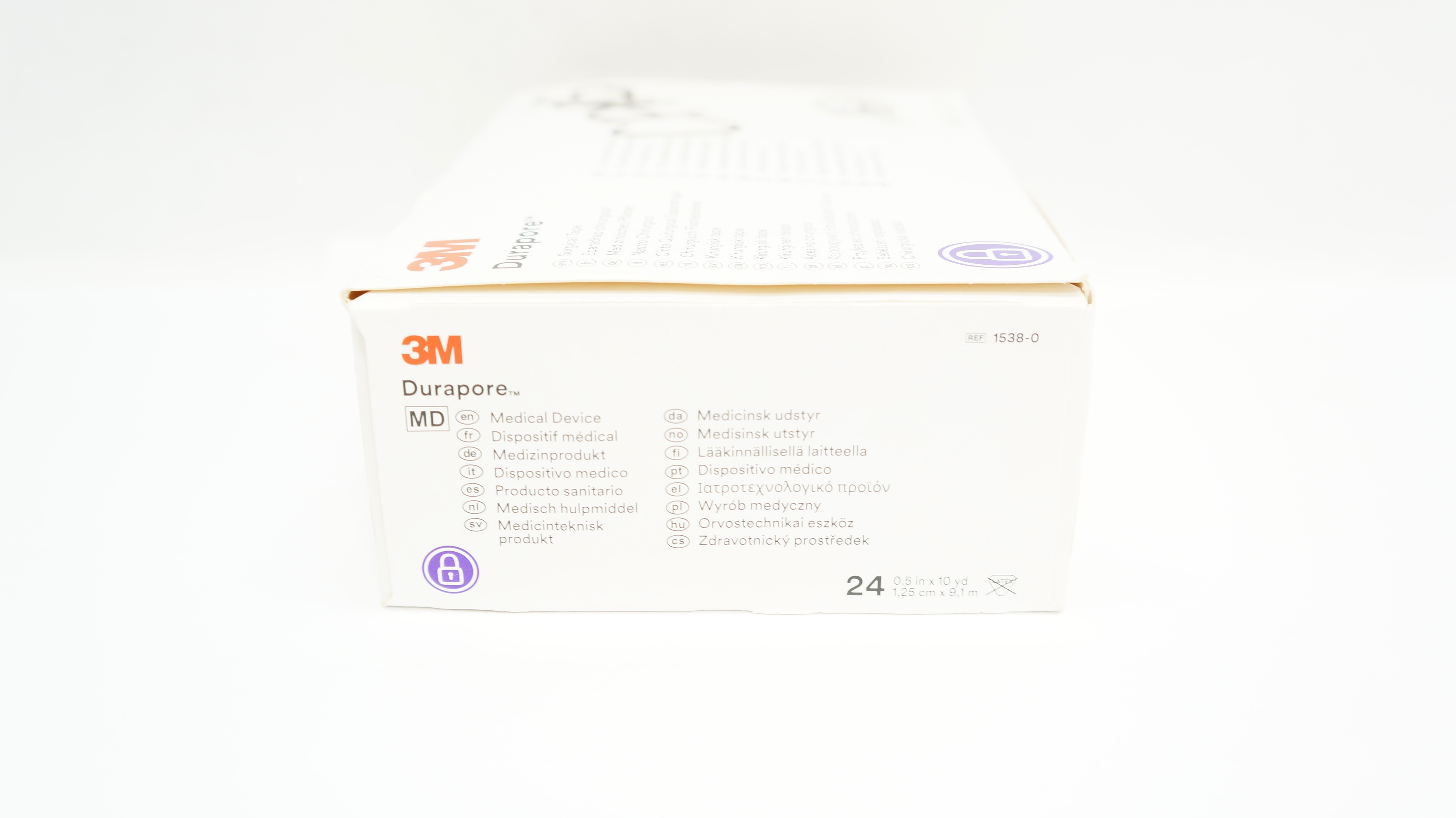3M 1538-0 Durapore Surgical Tape 1/2inch x 10yd. - Box of 14
